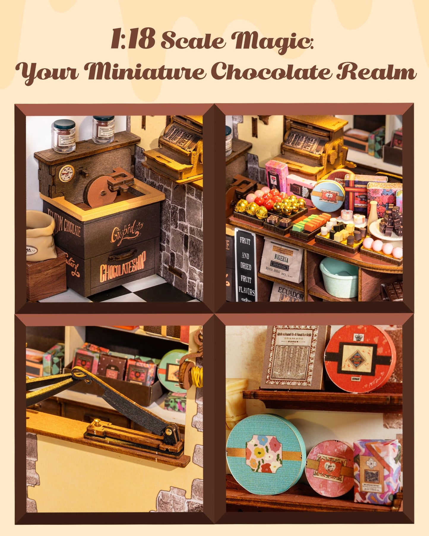 Rolife DIY Miniature House Kit Henry's Chocolate Shop 1:18 Scale Dollhouse Diorama, Tiny House Building Kit Crafts for Adults Home Decor Gift for Boys Girls