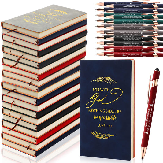 Crtiin 40 Pcs Christian Gifts Notebook Bulk Father's Day Religious Notepads with Motivational Pen Inspirational Bible Verse Leather Prayer Journal Gifts for Church Members Men Women (Classic Color)
