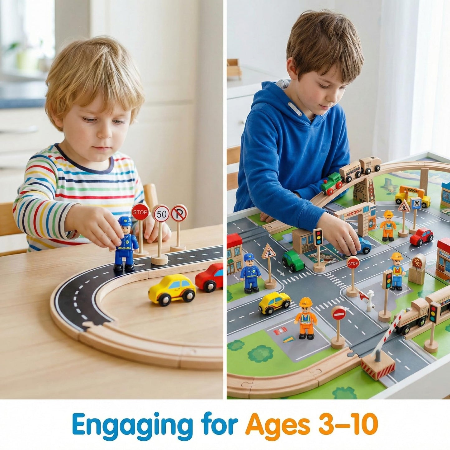 20-Piece Set Wooden Road Signs for Kids – Traffic Signs with Action Figures for Kids - Traffic Lights, Street Signs, Stop Sign, Toy People, Construction Workers, Community Helpers & Police Figures