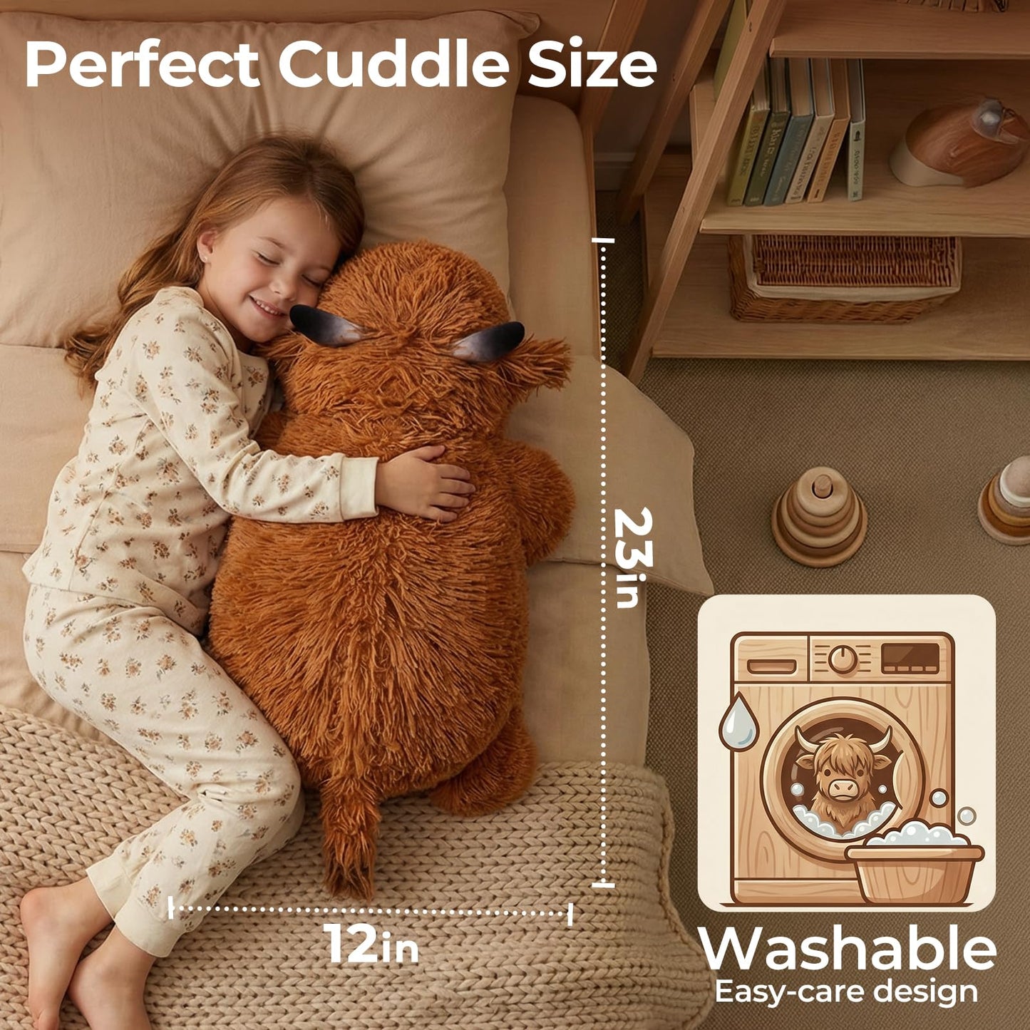 Mewaii 4 Lbs Weighted Stuffed Animals - Heavy Belly & Limbs, 23" Highland Cow Plush for a Realistic Hug, Super Soft Fluffy Plush Toy for Kids and Adults