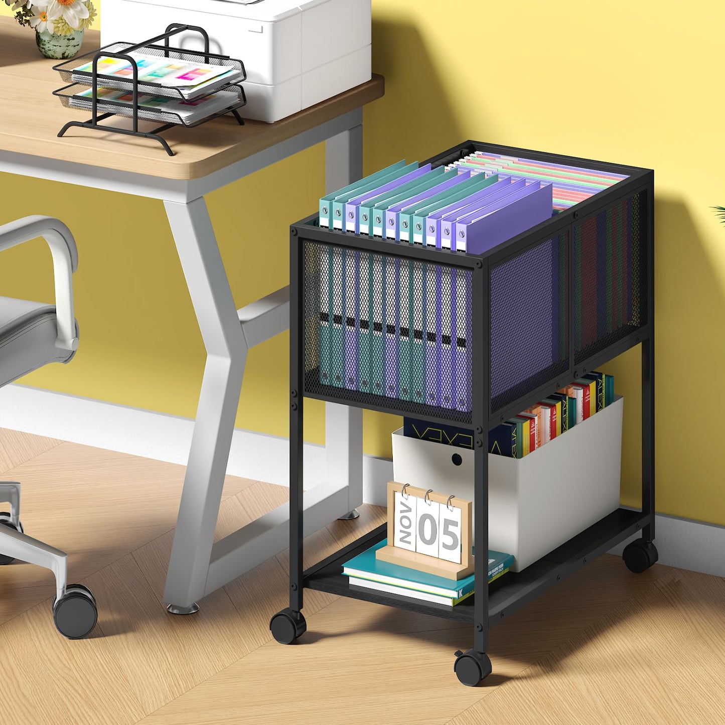 Sbanmao Rolling File Cart, Mobile File Cabinet with Wheels Hanging Files, Metal Hanging File Folder Cart File Organizer Fit Letter Size for Home Office, Black (Patent Pending)