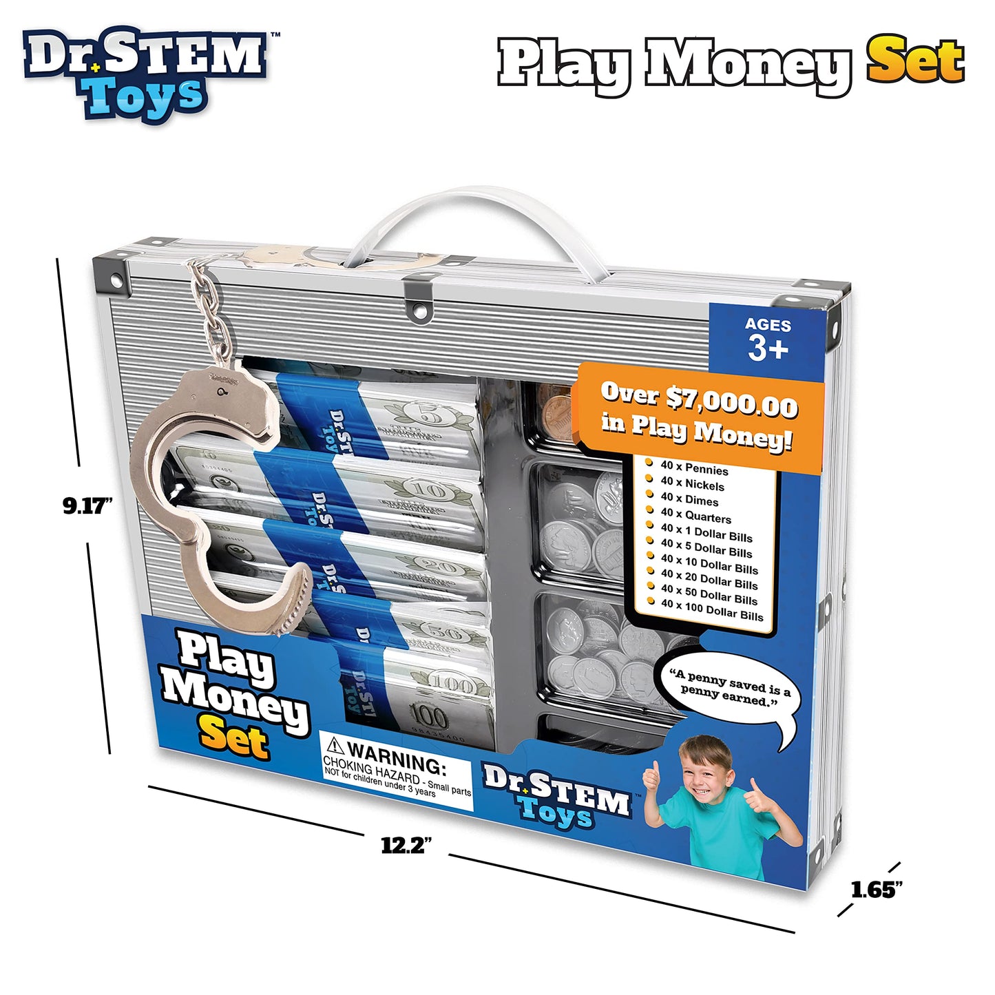 Dr. STEM Toys - Kids Money Set - Durable boxed set provides 400 pieces of realistic fake money bills and fake coins for pretend play, help kids to
