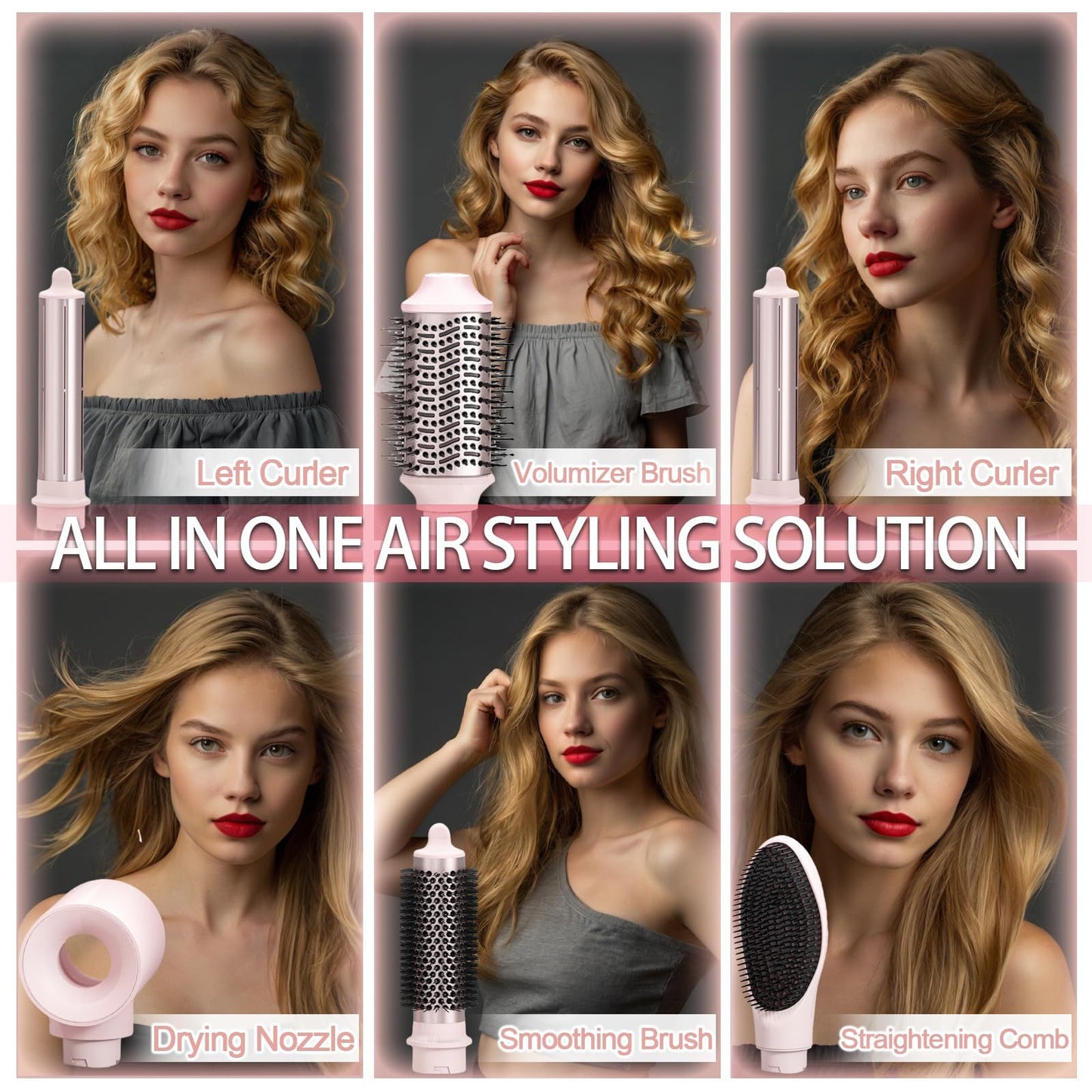 6 in 1 Hair Dryer Brush Set High-Speed 110,000 RPM Ionic Hot Air Styler with Auto Curlers Intelligent Heat Control Negative Ionic Blow Dryer for Fast Drying Curling Straightening Volumizing with Case