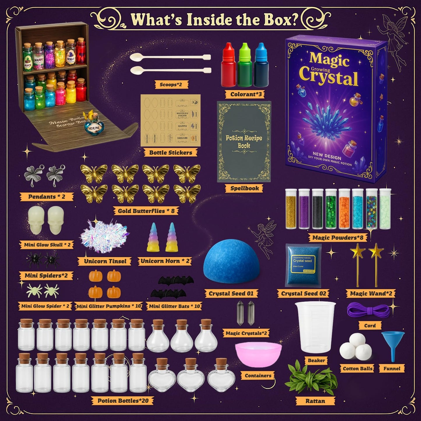 AMIZEY Potion Making Kit for Kids – 20 Bottles with Magic Growing Tree, Arts and Crafts for Kids, Christmas Decorations Gifts for Girls Ages 6-12 (Magic Growing Crystal)