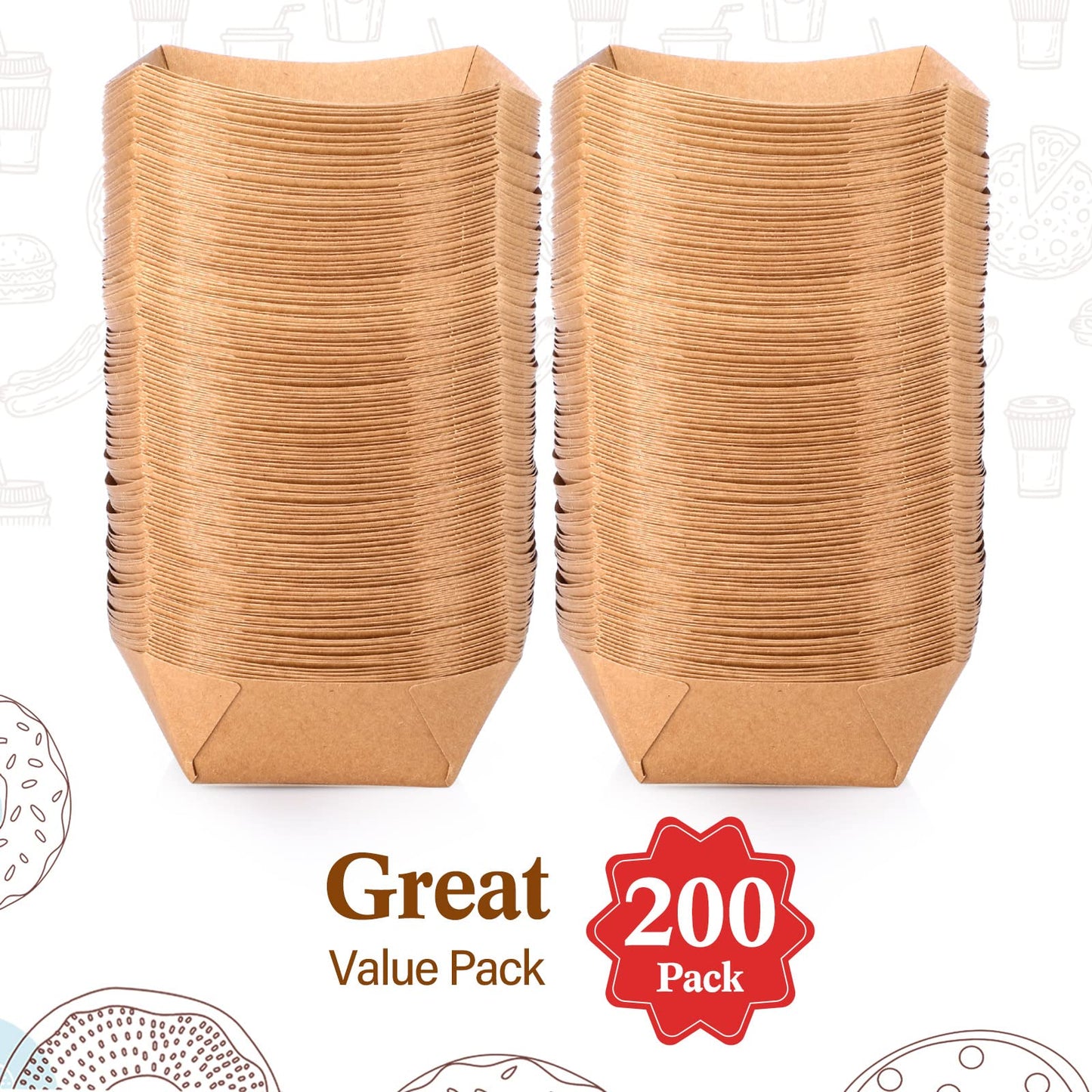Sherr 5 lb Kraft Paper Food Trays Boats Bulk, Disposable Nacho Kraft Paper Food Serving Trays Brown for Nachos, Tacos, Fries, Hot Dog, Corn, Bbq, Festivals, Party(200 Pcs)