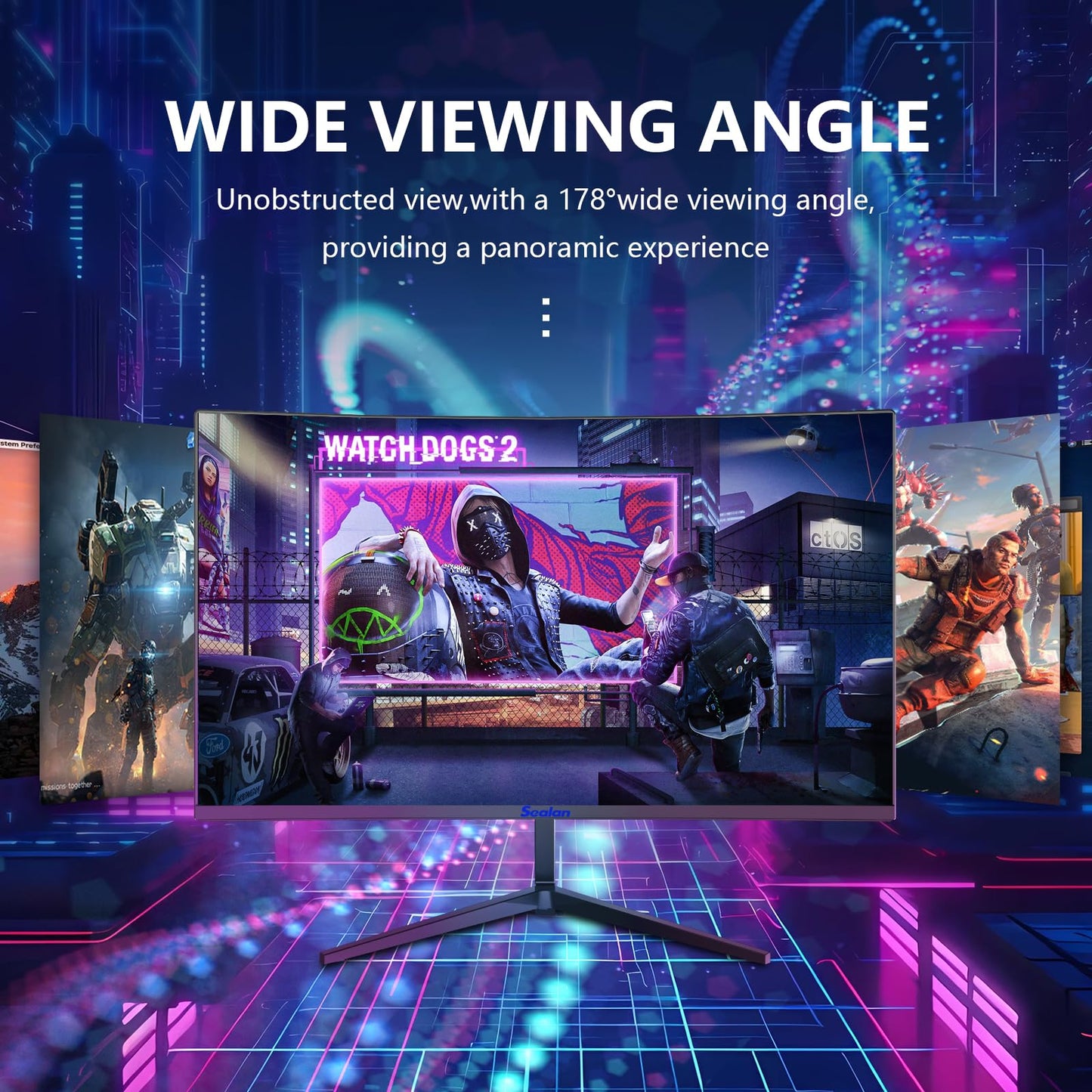 Sealan 24 inch Curved Gaming Computer Monitor FHD 1920x1080p 100Hz Refresh Rate 16:9 Aspect Ratio Free Sync Ergonomic Tilt Home Office Visual Experience for Work Play Support Wallmount (75x75mm)