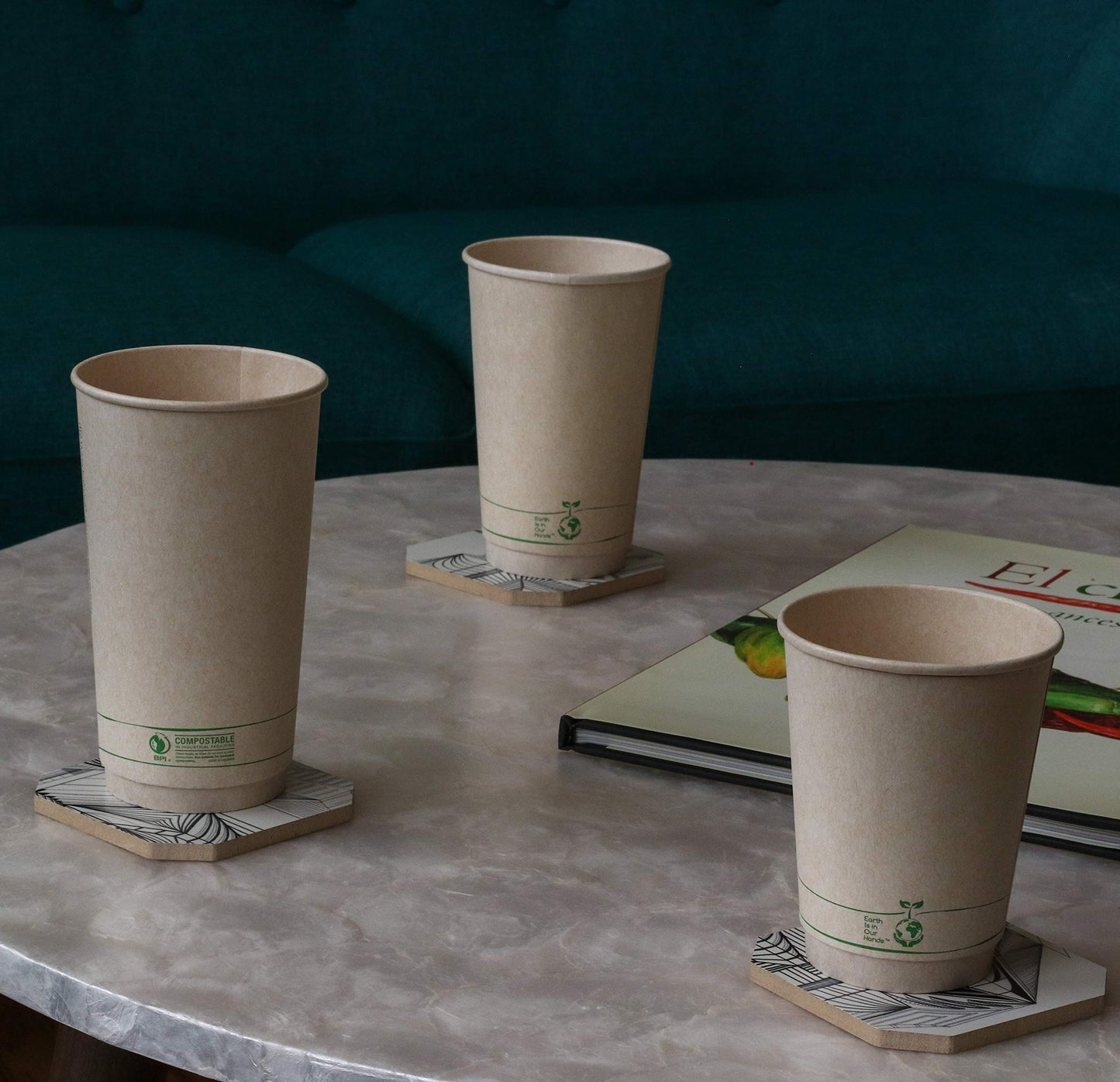 LB [ 12oz - 100 Pack ] Certified Compostable Coffee Cups by Living Balance | 100 compostable coffee cups with Integrated Sleeves | Leak Proof, BPA-Free, Sturdy & Biodegradable | Events, Home & Shops