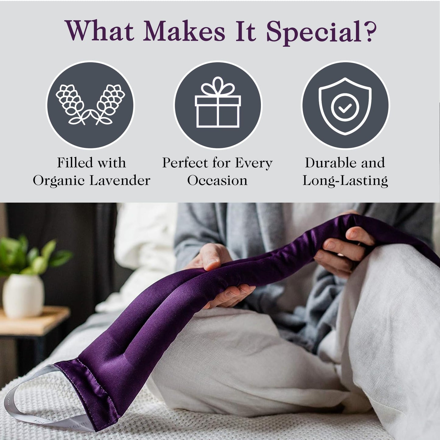 Victoria's Lavender Luxury Microwavable Aromatherapy Lavender Neck Wrap Provides Stress and Neck Pain Relief with Organic Lavender Buds and Flax Seed, Extra Long, Excellent Gift for Relaxation