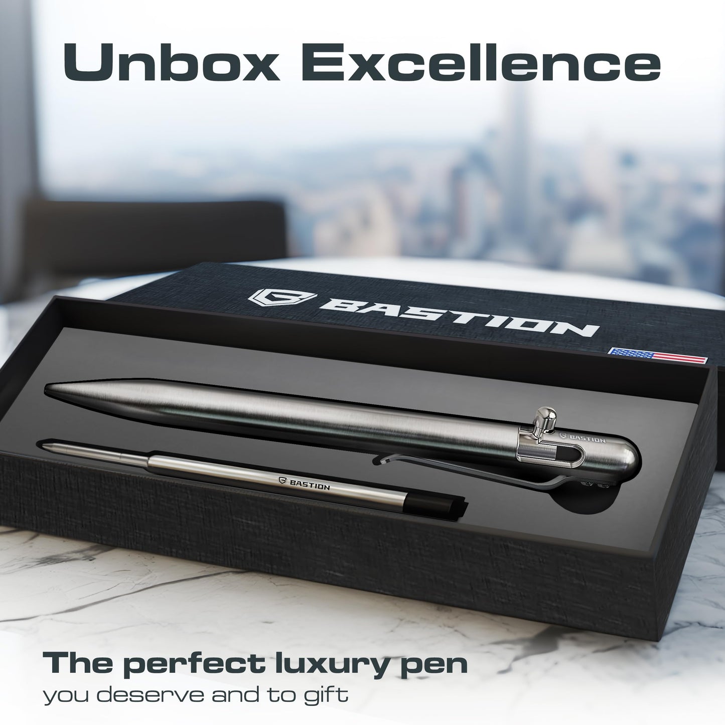 BASTION Bolt Action Pen, Stainless Steel Silver Slim, HyperBolt & ZeroSeam EDC Pen, Refillable Metal Writing Pen, Premium Graduation Gift, Executive Pocket Pen