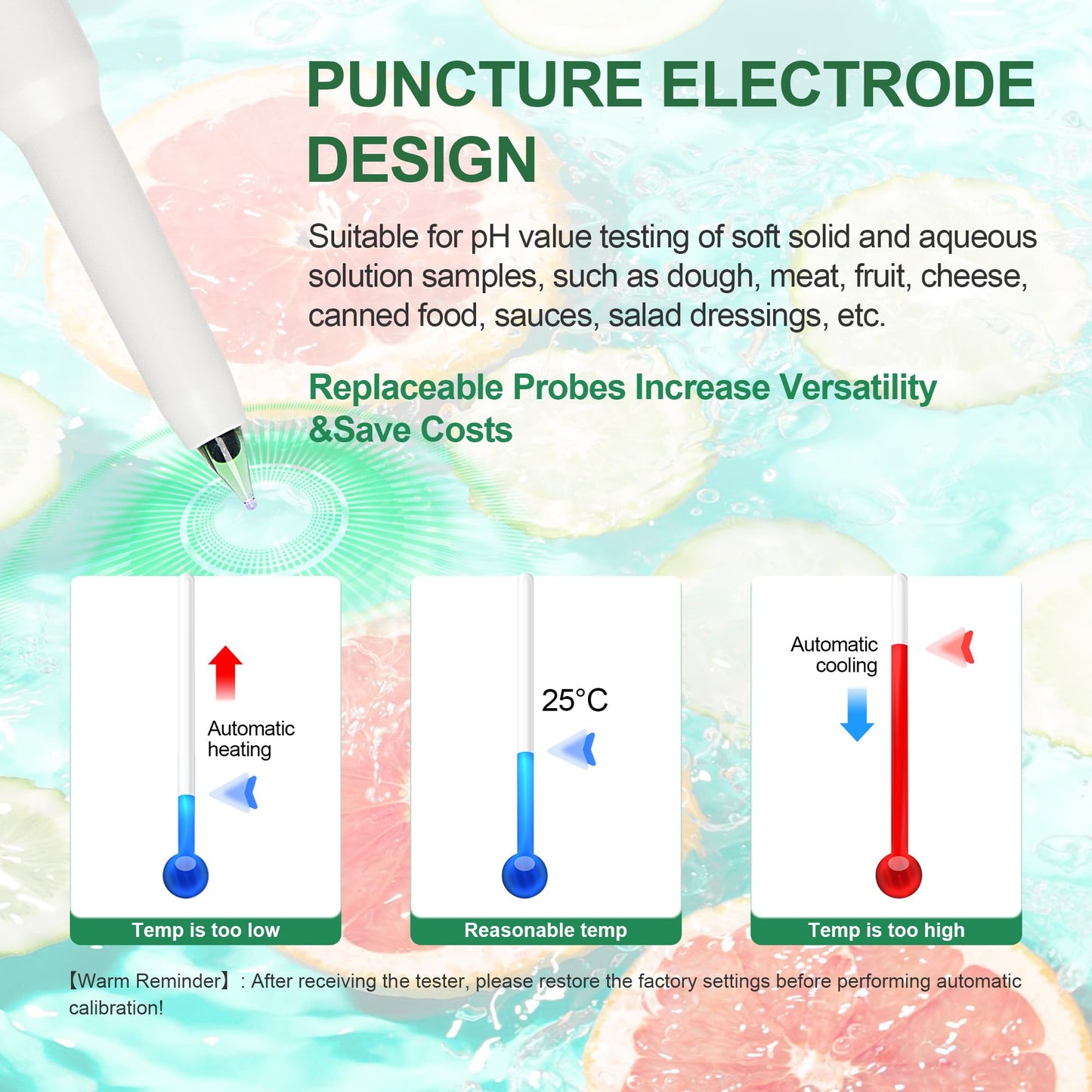 RAINLEOTI Digital pH Meter for Food, Food pH Tester with 2 pH Probe for Fermented Foods Dough