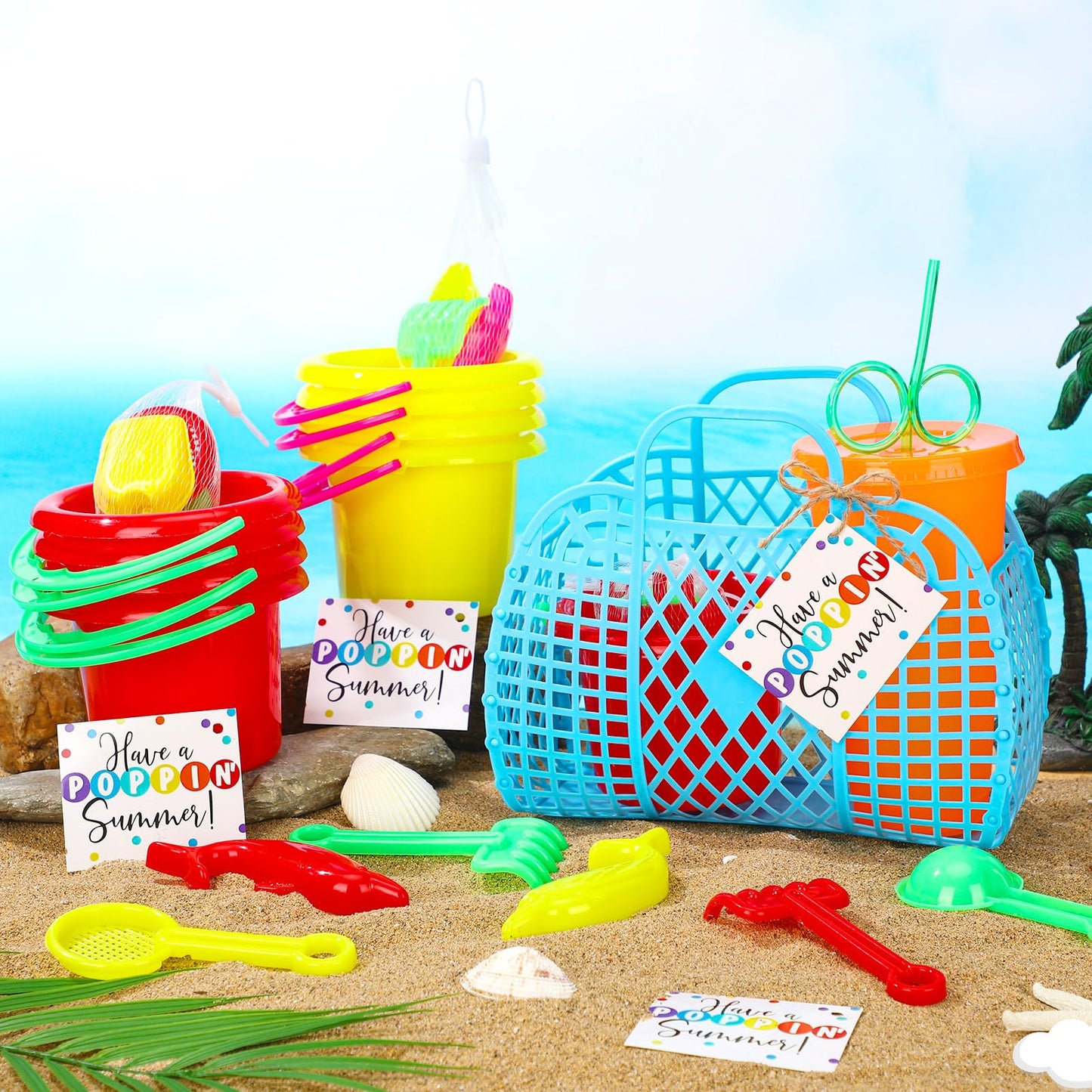 Simgoing Graduation Gifts for Kids Bulk End of Year Student Gifts from Teachers 73 Pcs Kindergarten Preschool Graduation Summer Class Party Favors with Sand Beach Buckets Bulk Basket Toys Cups Straw