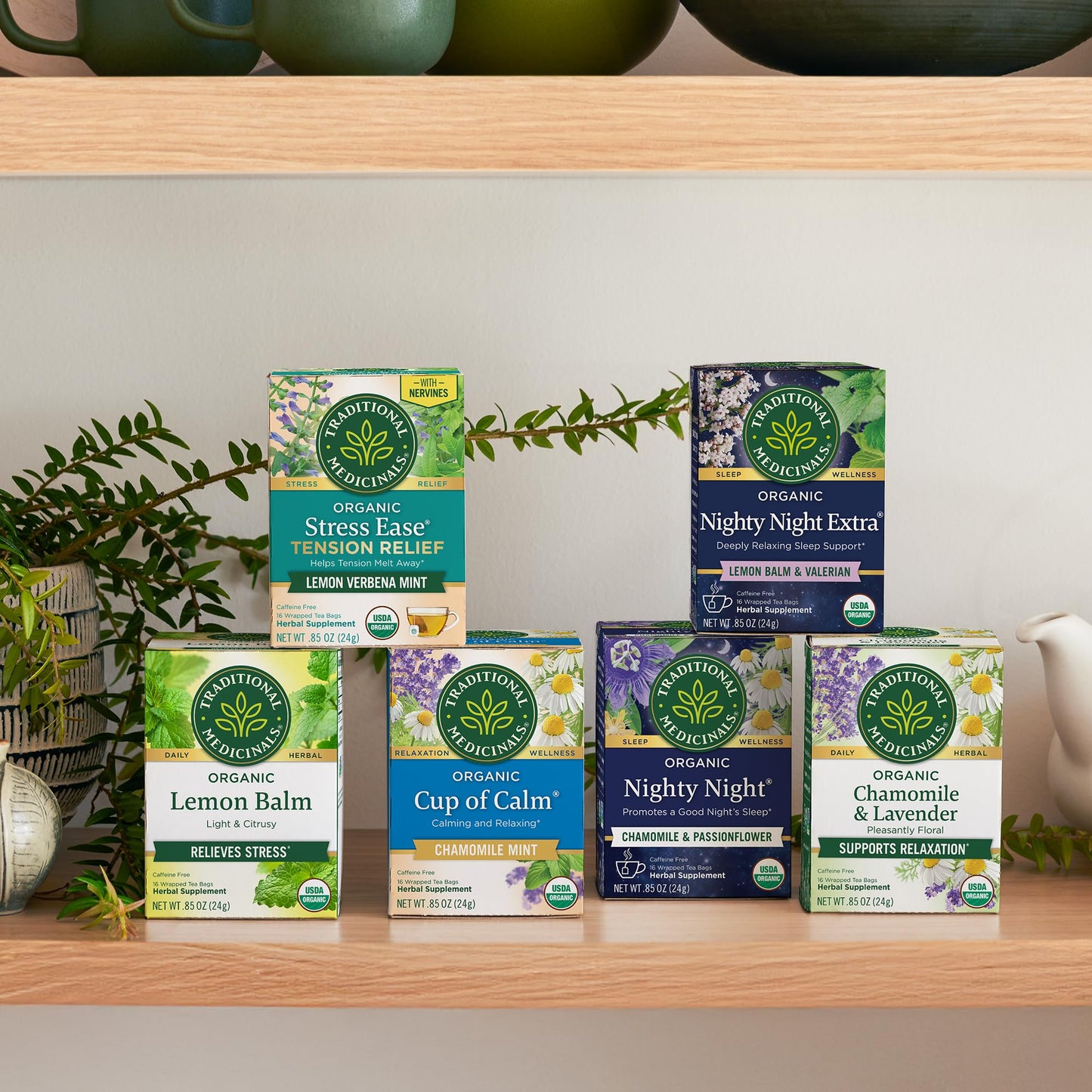 Traditional Medicinals Organic Herbal Tea Variety Pack for Stress and Sleep Support, 6 Flavors, Lavender, Chamomile, Lemon & Valerian Root, 96 Tea Bags, (6 Pack)