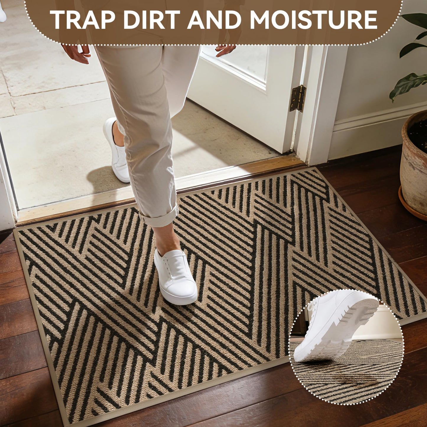 QiCaiJia Door Mat Indoor Outside Entrance 24"x35", Low-Profile Non Slip Outdoor Inside Doormat Entryway Mat, Dirt Resistant Absorbent Front Porch Welcome Entry Mats, Washable Easy Clean, Brown