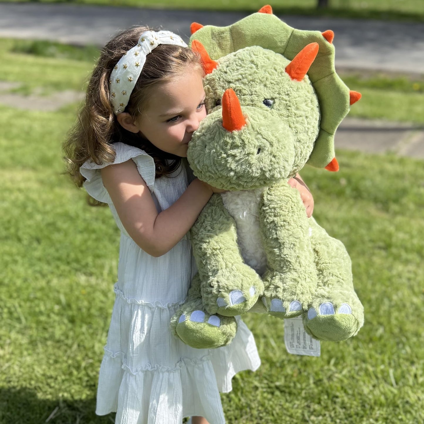 Tezituor 24inches Green Dinosaur Stuffed Animals, Large Stuffed Dinosaur Triceratops Plush Toys, Hugging Soft Dino Plush Pillow for Kids Adult