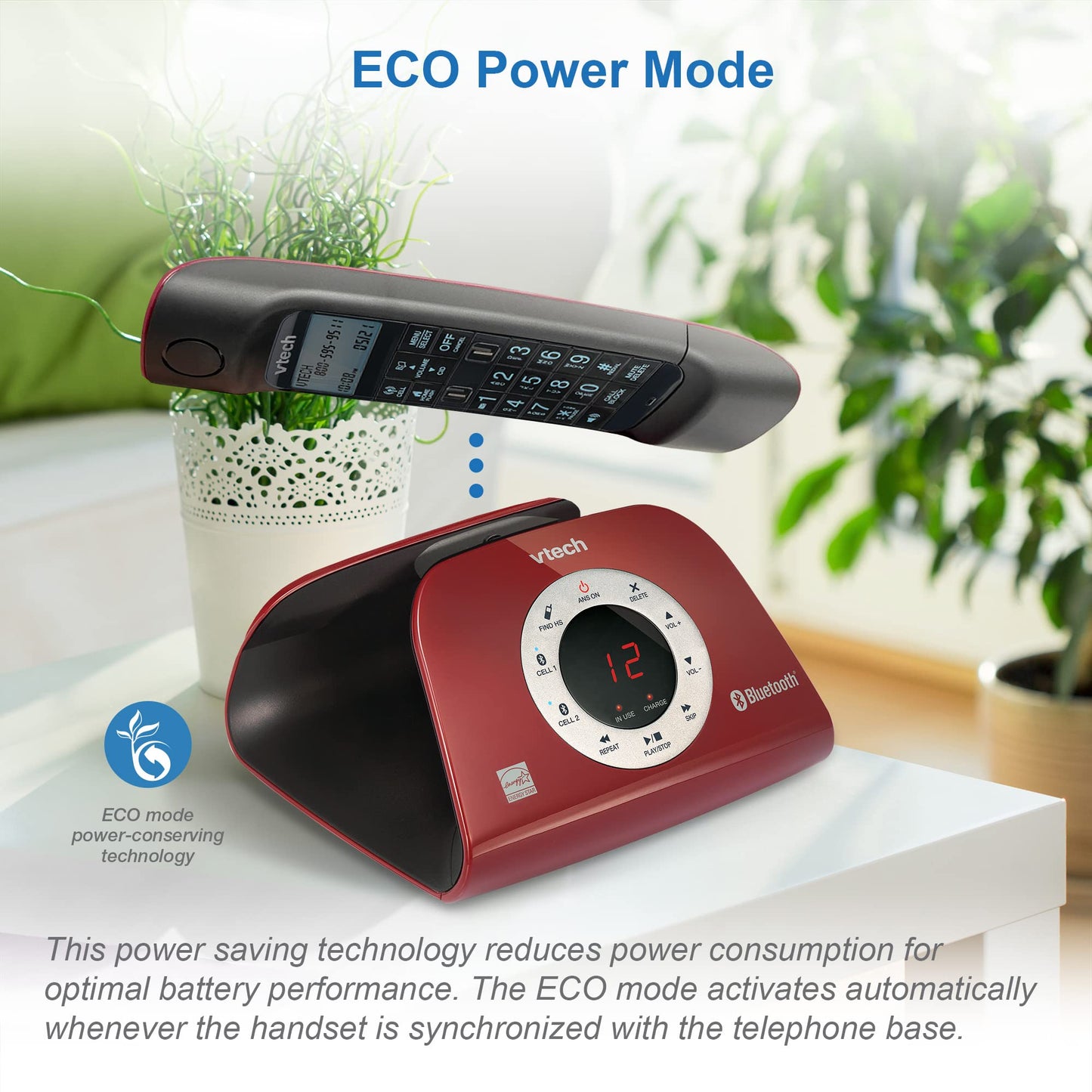 VTECH VS122-16 Retro-Design Cordless Phone: Bluetooth Connect to Cell, Call Blocker, Answering System, Full-Duplex Speakerphone