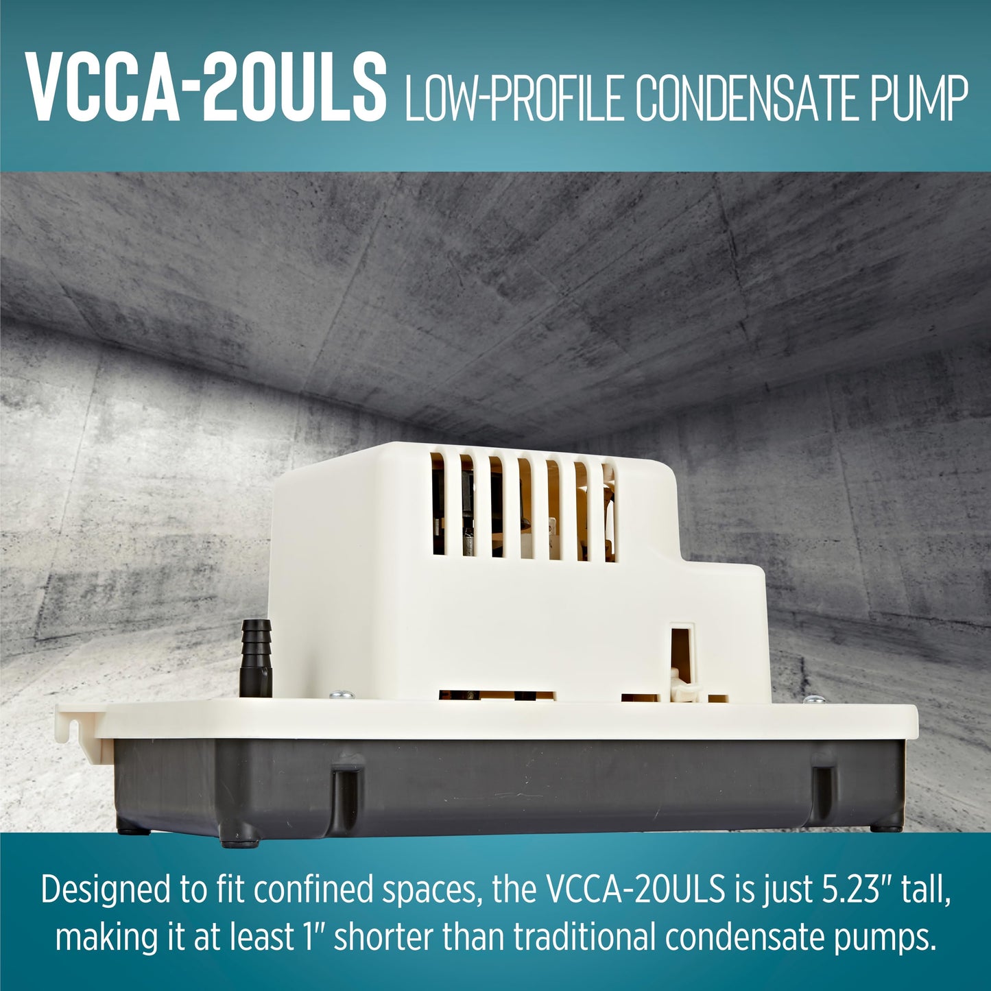 Little Giant VCCA-20ULS 115-Volt, 60 Hz, 1/30 HP, 80 GPH Low-Profile Automatic Condensate Removal Pump with Safety Switch, White/Black, 554201101