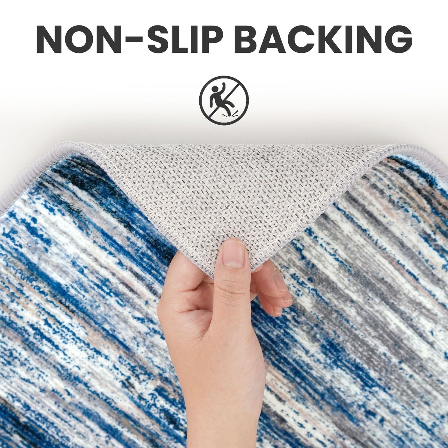 SIILOOM 5x7 Modern Abstract Area Rug for Bedroom, Navy Blue Gray Neutral Multi Large Super Soft Washable Rug with Non-Slip, Non-Shedding Rugs for Living Room, Indoor Door Mat for Home Décor