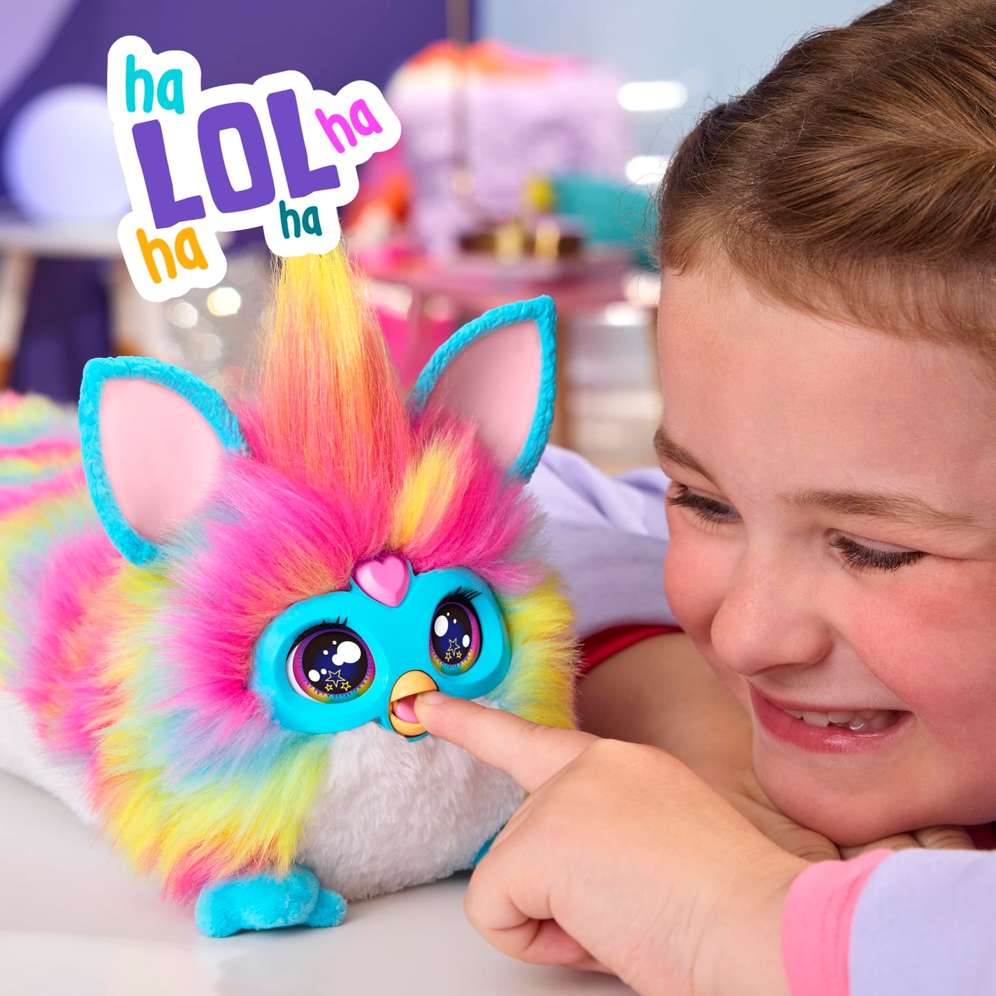 Furby DJ Furby Interactive Toy, Super Snuggly Rainbow Electronic Plush with Music, Lights, Motion, and Games, Speaks English and Furbish, 32 in/81 cm Long, Ages 6+ (English Version)