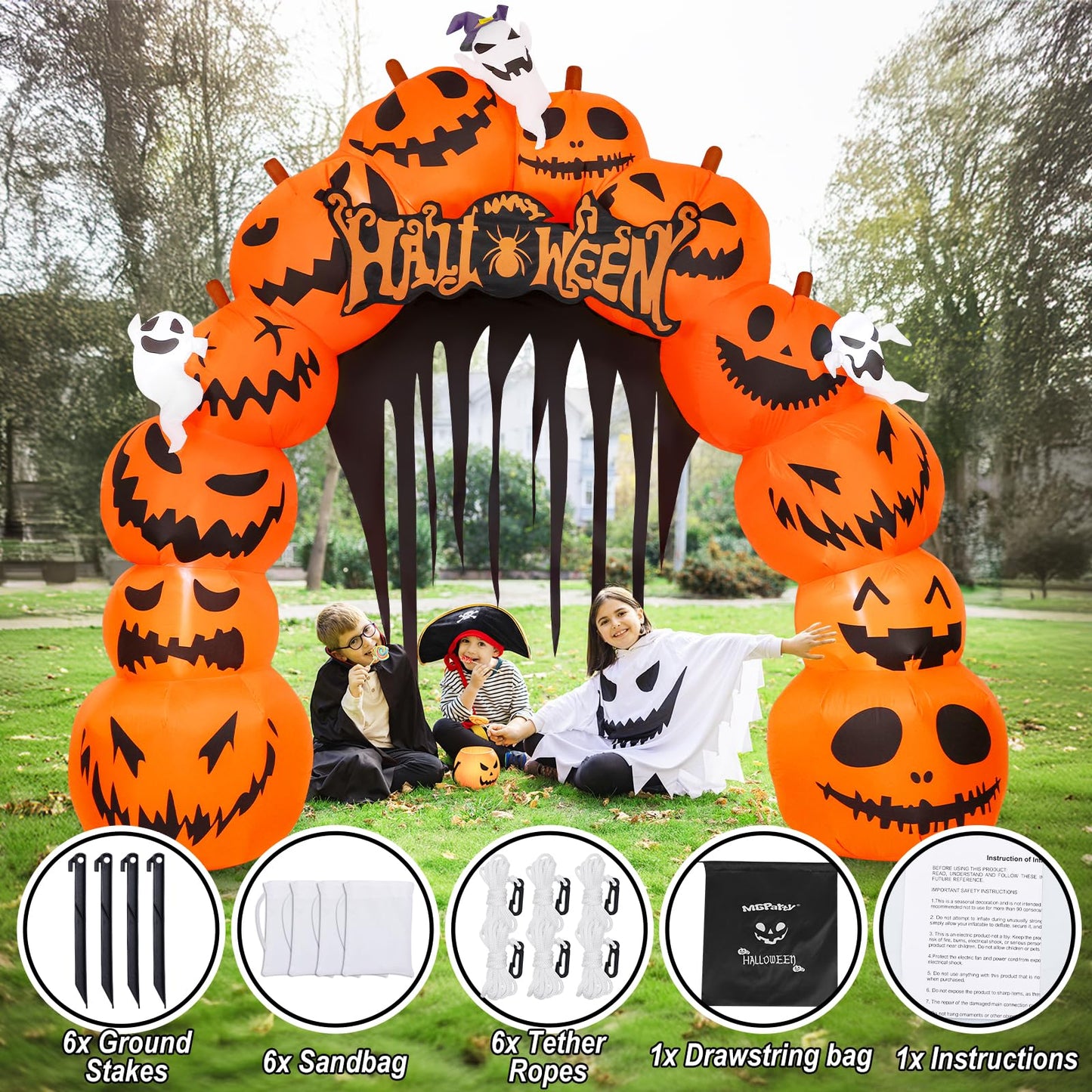 MGparty 10FT Halloween Inflatables Pumpkin Archway with LED Built-in Halloween Yard Decoration Blow Up Inflatable for Outdoor Indoor Garden Lawn (10Ft Pumpkin Archway)