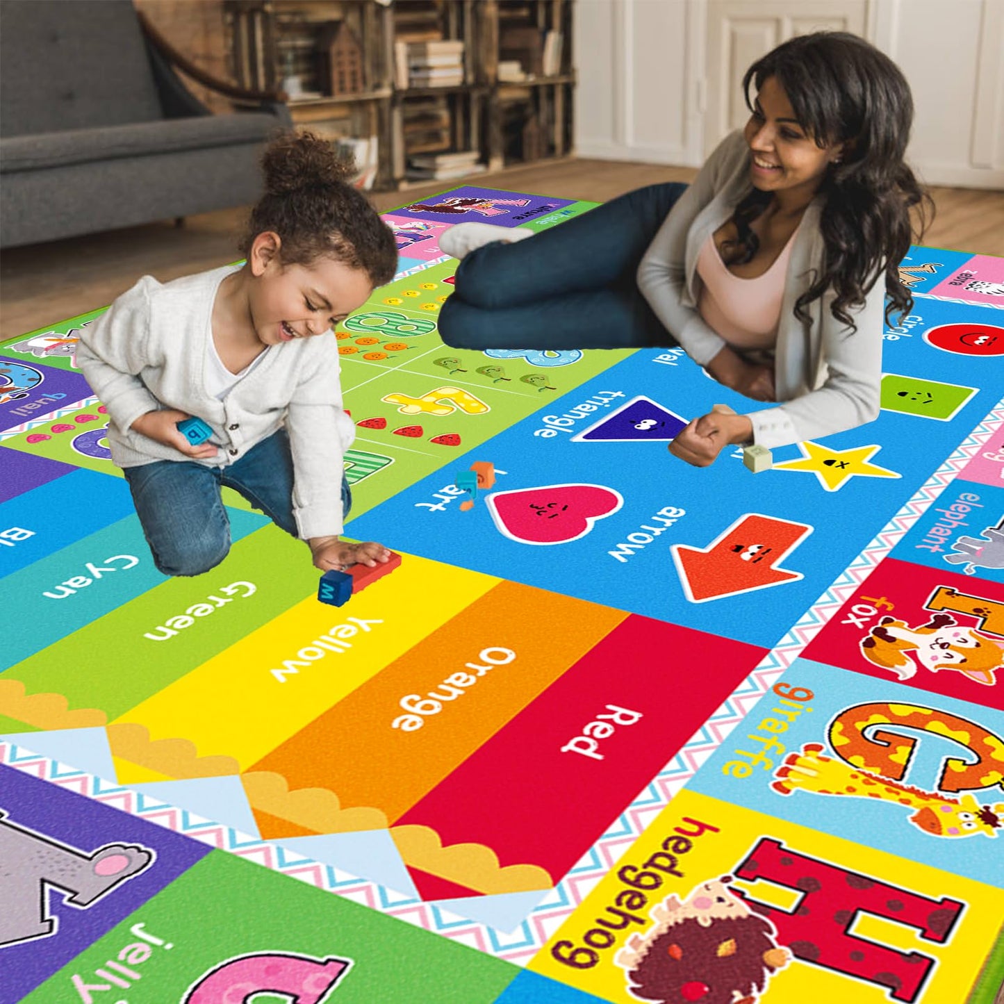 ABC Carpet, Kids Rugs for Playroom, Educational Play Mat for Kids, Preschool Rugs with ABC, Numbers, Animals Learning Carpet for Bedroom Playroom Classroom Baby Toddler Children (Green, 118X78.7 INCH)