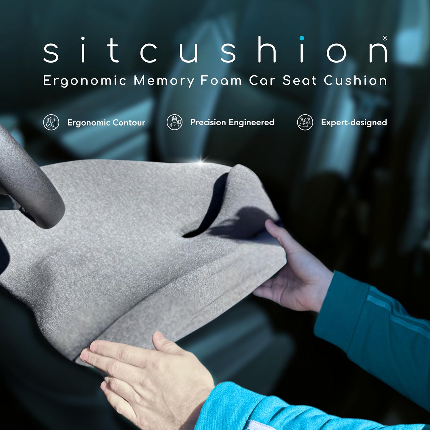 SitCushion Car Seat Cushion for Long Driving, Extra Large Memory Foam Seat Cushion for Sciatica Pain Relief, Car Essentials Orthopedic Pillow for Back Support, Tailbone Pain Relief Cushion (Black)
