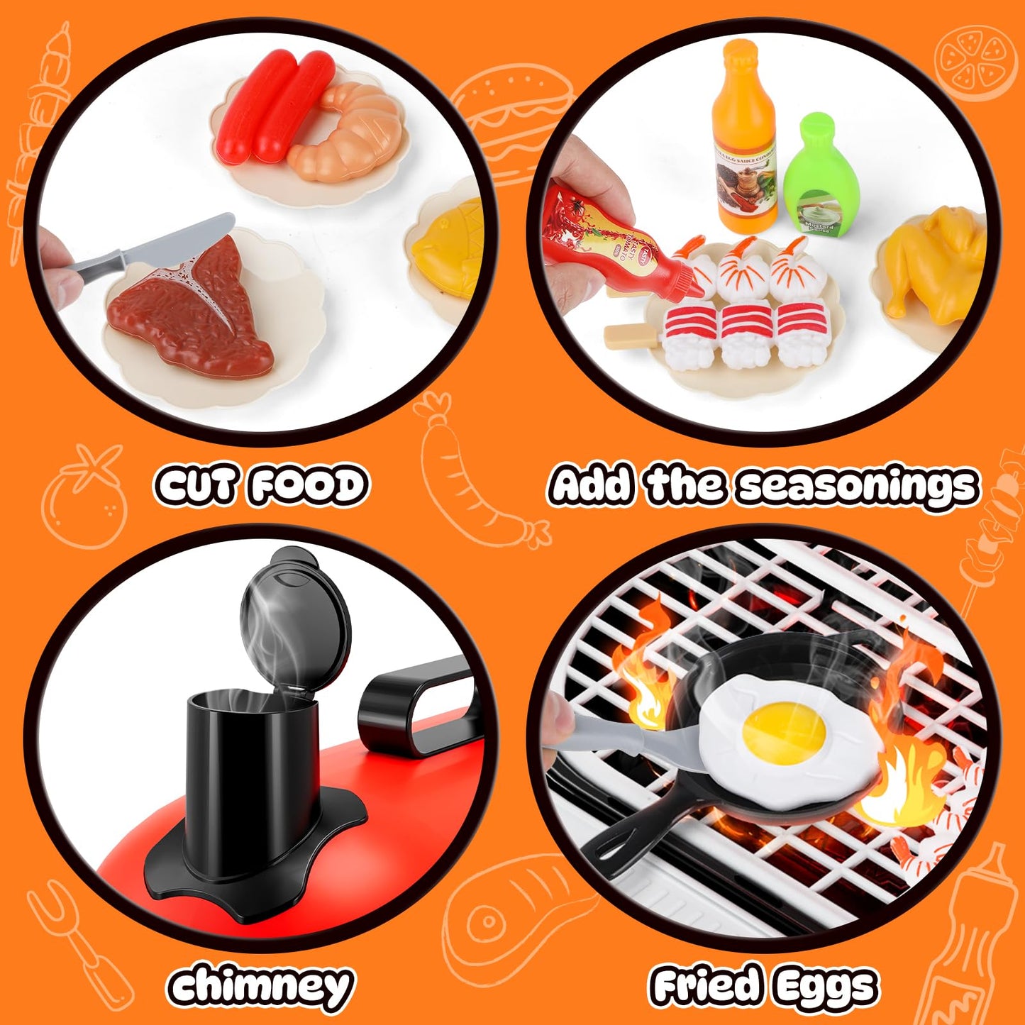68 PCS Kids Kitchen Playset for Toddlers 3-5,Cooking BBQ Grill Set Toys with Realistic Smoke, Sound & Light,with Kitchen Sink,Little Chef Pretend Play,Outdoor Camping Birthday Gifts for Boys Girls