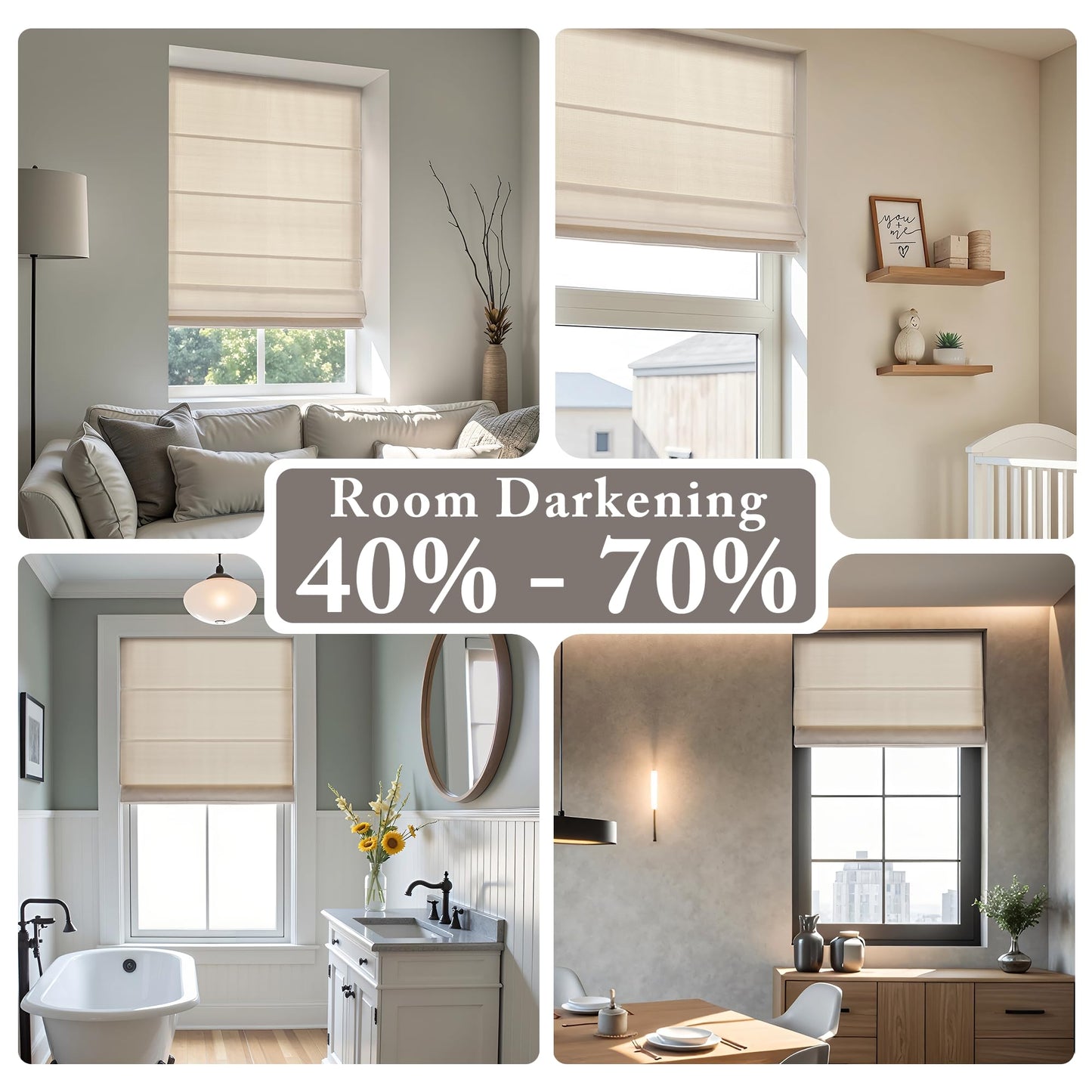Madison Park Galen Matte Linen Cordless Roman Shades - Fabric Privacy Single Panel Darkening, Energy Efficient, Thermal Insulated Window Blind Treatment, for Home, Living Room Decor, 31" W x 64" H