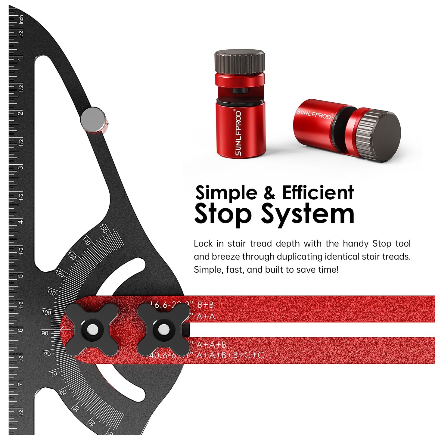 SUNLFPROD Stair Tread Template Tool - Dual Solid Nut Locking Stair Tread Tool Jig, Stair Measuring Tool Jig, Stair Step Scribe Tool, Stair Template, Stair Gauge Tool (Red-Gray)