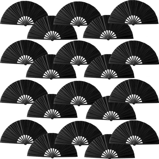 20 Pcs Hand Fans for Line Dancing Bulk, Chinese Kung Fu Tai Chi Hand Fans for Women Foldable for Festival Dance Party (Black)