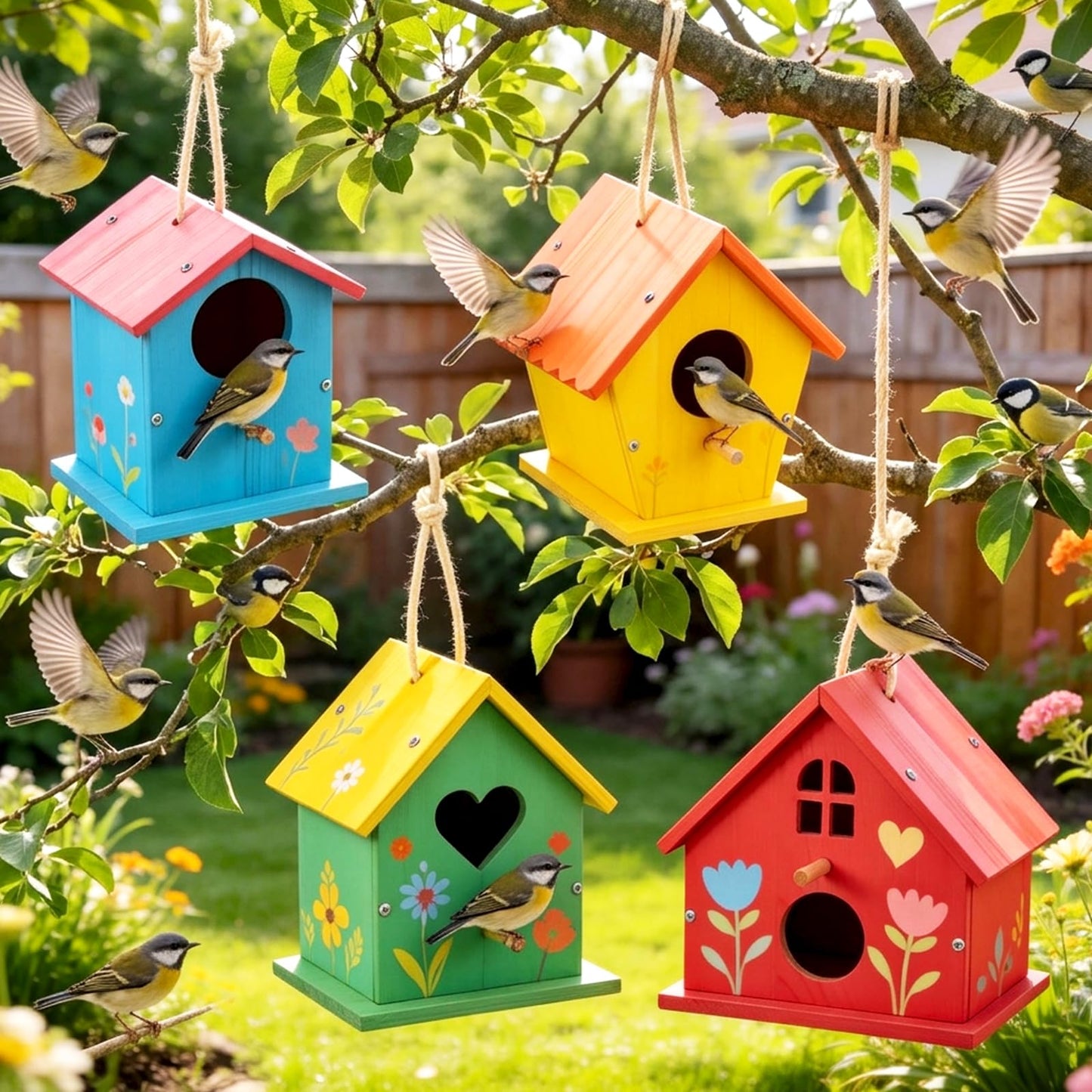 AluAbi 4 Pack DIY Bird House Kit, Thickened Wooden Birdhouse Crafts for Kids with Paints Brushes Screwdriver, DIY Arts and Crafts for Children, DIY Birdhouse Set for Halloween Christmas Birthday