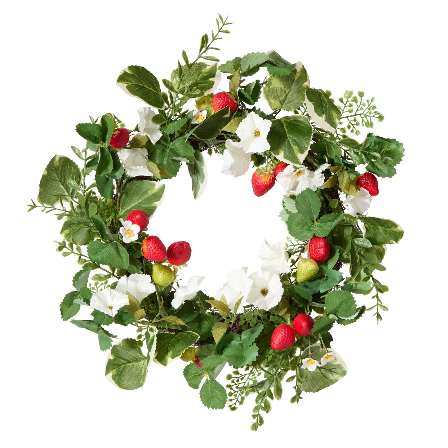 National Tree Company Artificial Spring Wreath, Woven Branch Base, Decorated with Strawberries, Petunia Blooms, Leafy Greens, Spring Collection, 22 Inches