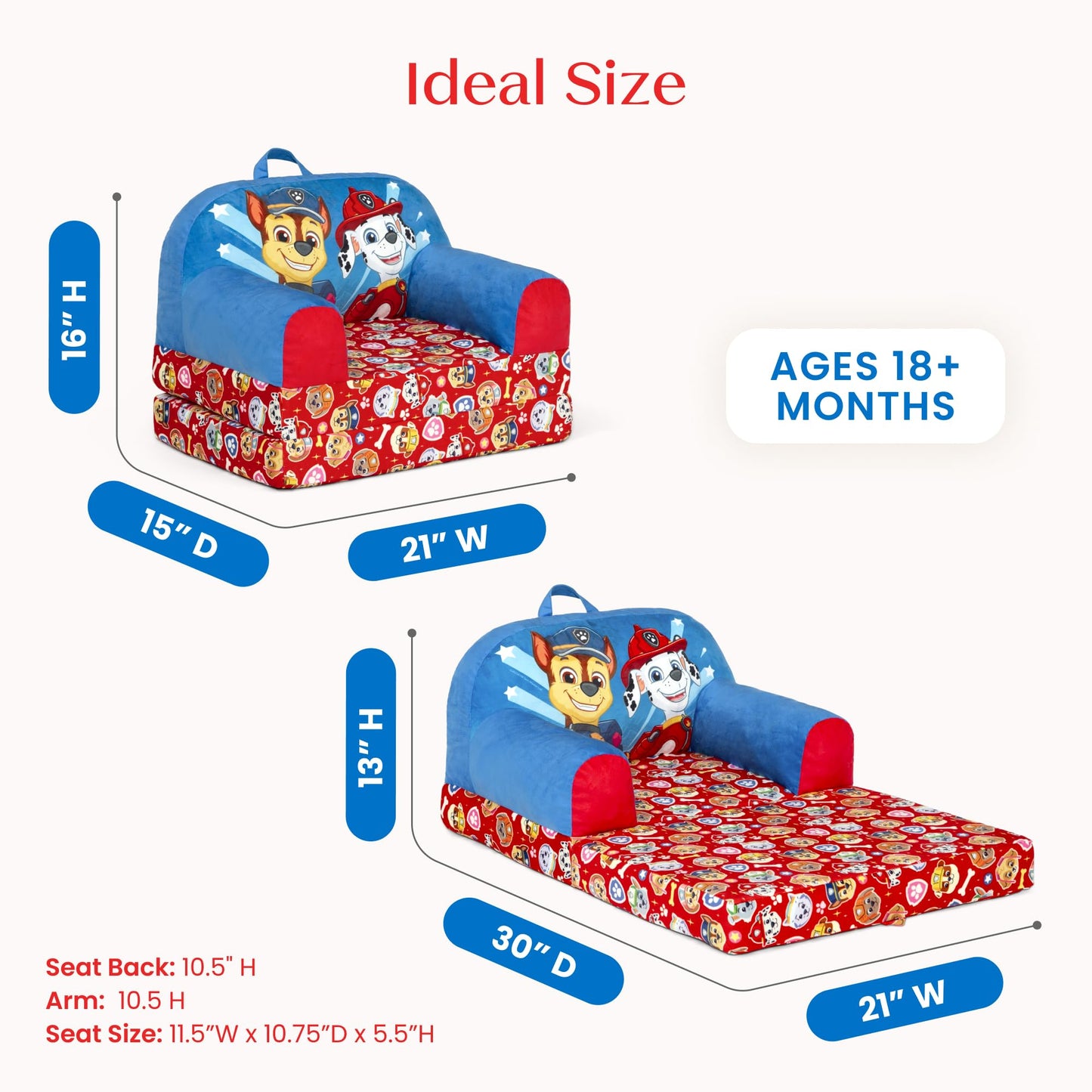 Delta Children - PAW Patrol Cozee Buddy Flip-Out Kids Chair - Greenguard Gold Certified, Blue