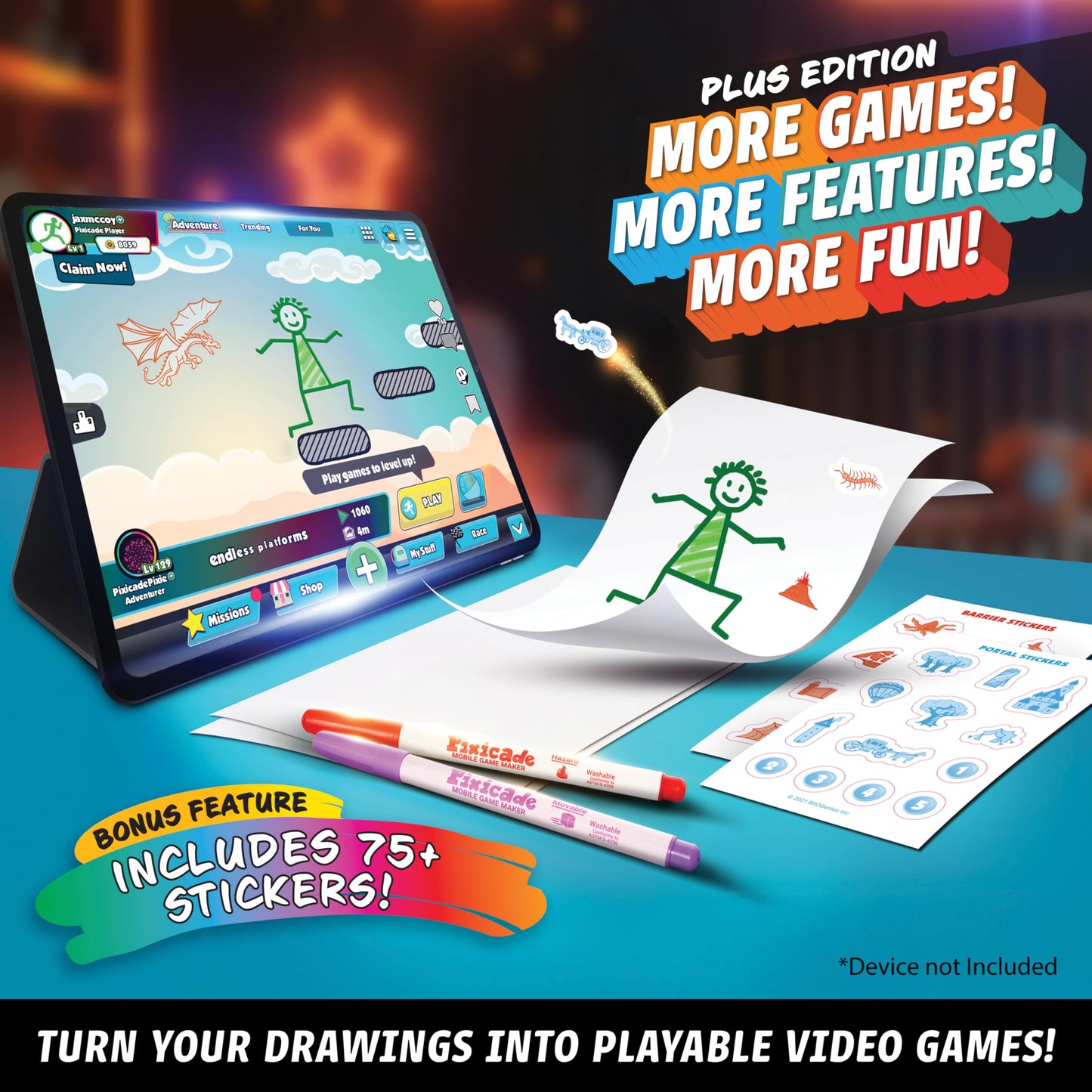 Abacus Brands Pixicade! Plus | Turn Drawings Into Playable Video Games! | Doodle & Draw, Snap Play & Share Instant Video Games! | Mobile Video Game Maker and Creation Studio!