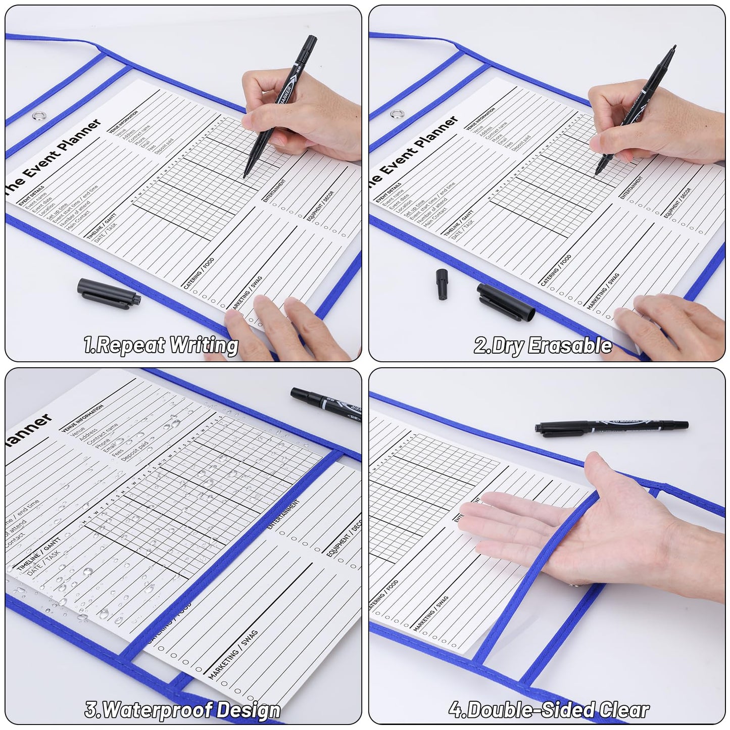 80 Pack Blue Job Ticket Holder with Hanging Strap Shop Bulk Oversized Ticket Holders Work Order Plastic Sleeves 10 x 14 Dry Erase Pockets Reusable Repair Order Sleeves, Both Sides Clear