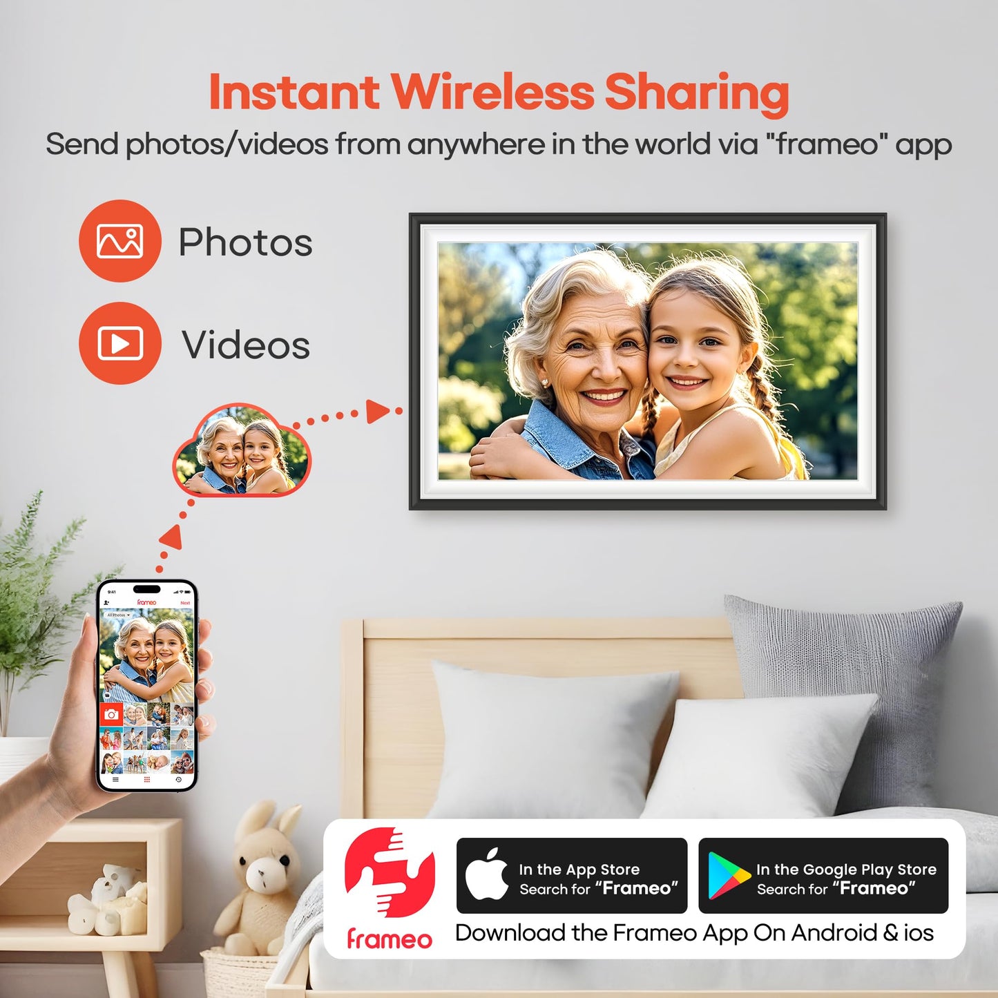 64GB Frameo 15.6" Digital Picture Frame Large 1920 x 1080 IPS FHD Touch Screen WiFi Electronic Photo Frames Share Moments Instantly Anywhere Photo Gifts for Parents and Grandparents