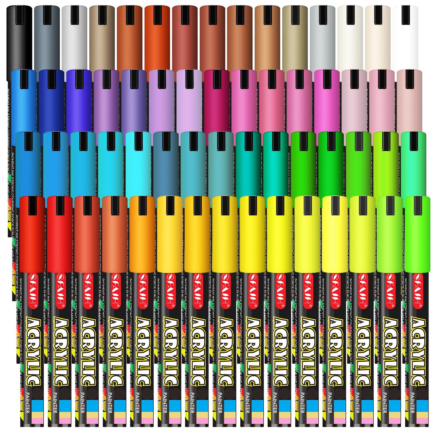 SFAIH Acrylic Creative Markers Set of 60 With 14 Metallics, Organizer, 3mm Medium Tips - Holiday Paint Markers, Gift for Kids and Adults - Art Supplies