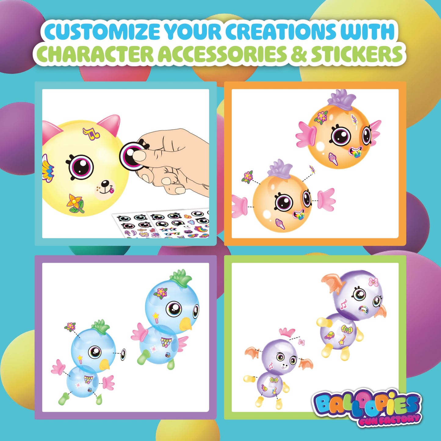 Balloopies Balloon Creation Station DIY Balloon Toy with Air Pump, 88 Piece Arts and Crafts Kit for Kids, Inflate and Decorate Balloon Animals and Creatures, Stickers and Accessories Included, Ages 5+