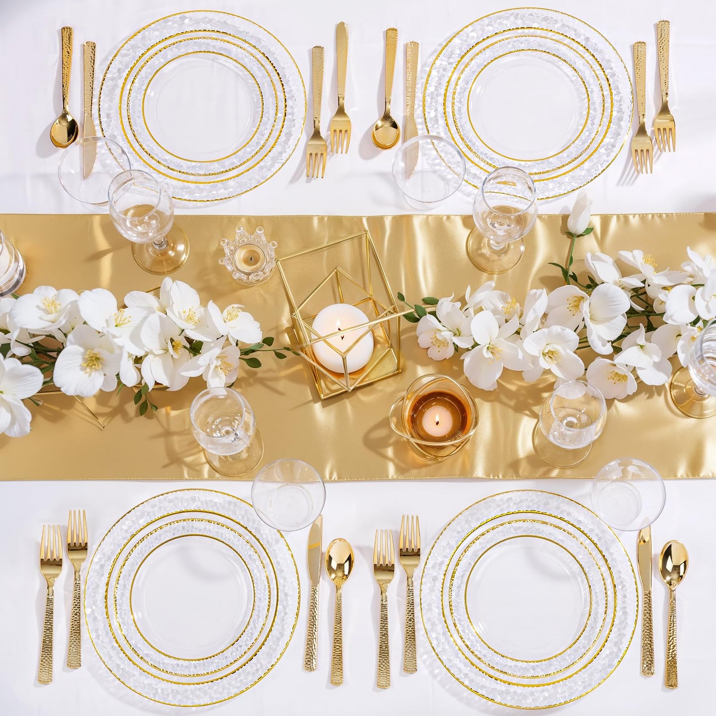 Nervure 102PCS Gold Plastic Plates - Disposable Clear Gold Party Plates Include 51PCS 10.25inch Dinner Plate & 51PCS 7.5inch Dessert Plate Perfect for Wedding & Party & Thanksgiving