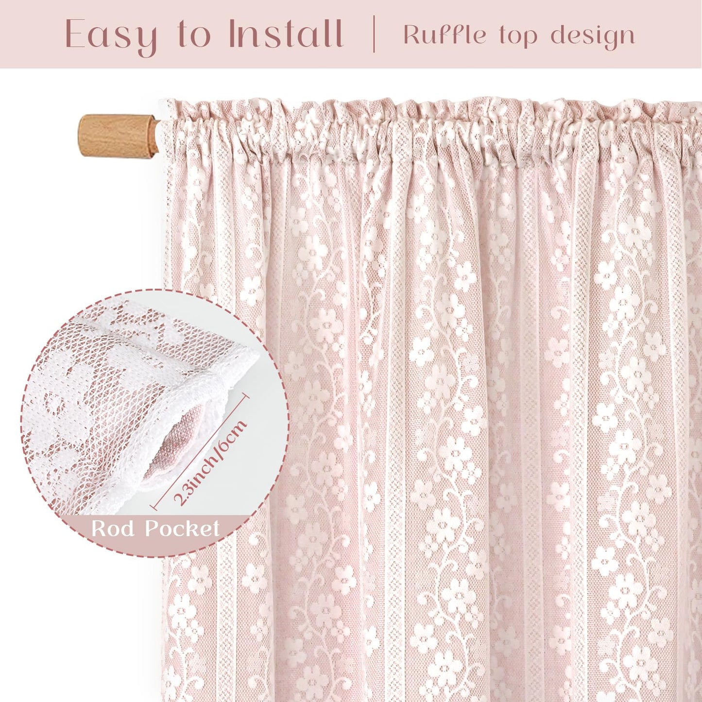 ASPMIZ Linen Pink Curtains for Bedroom, Double Layered Curtain 84 Inch Length 2 Panels Set, Farmhouse Rod Pocket Curtains & Drapes with Tiebacks, Light Filtering Curtain for Living Room, 52 x 84 Inch