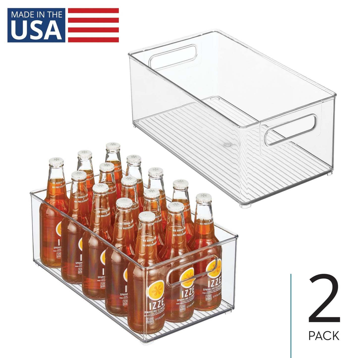 iDesign Stackable Fridge Bin - Kitchen Storage Bin for Pantry, Cabinets, or Fridge, Set of 2, Clear