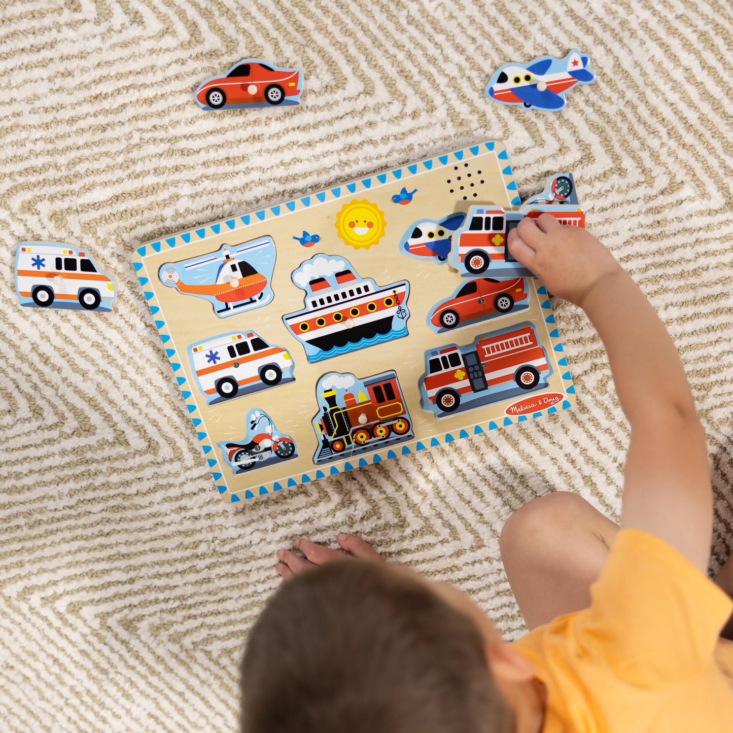 Melissa & Doug Wooden Light-Activated Sound Puzzle 2-Pack for Toddler and Preschool Boys and Girls – Farm Animals, Vehicles
