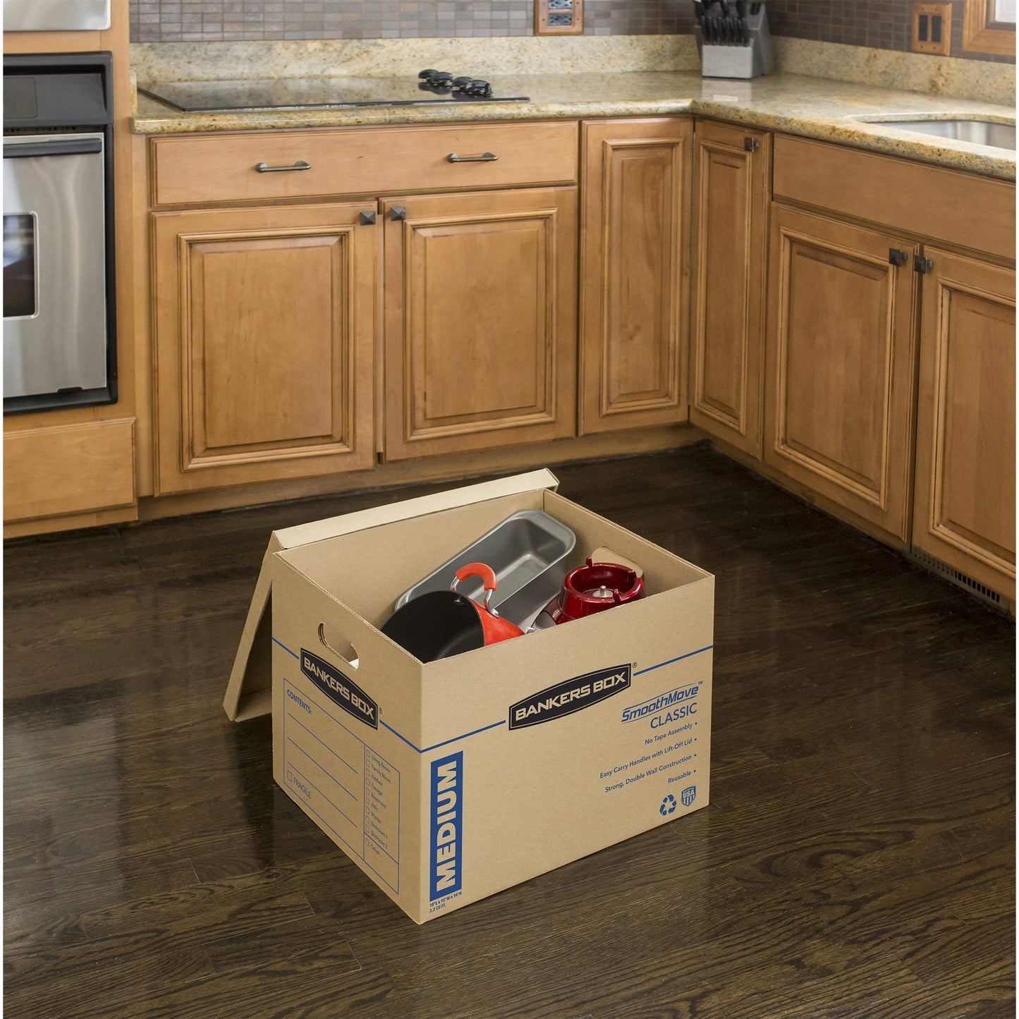 Bankers Box Medium Classic Moving Box 20 Pack, Reinforced Handles, Tape-Free Assembly, Box with Lid, 19" x 14.5" x 15.5", Cardboard
