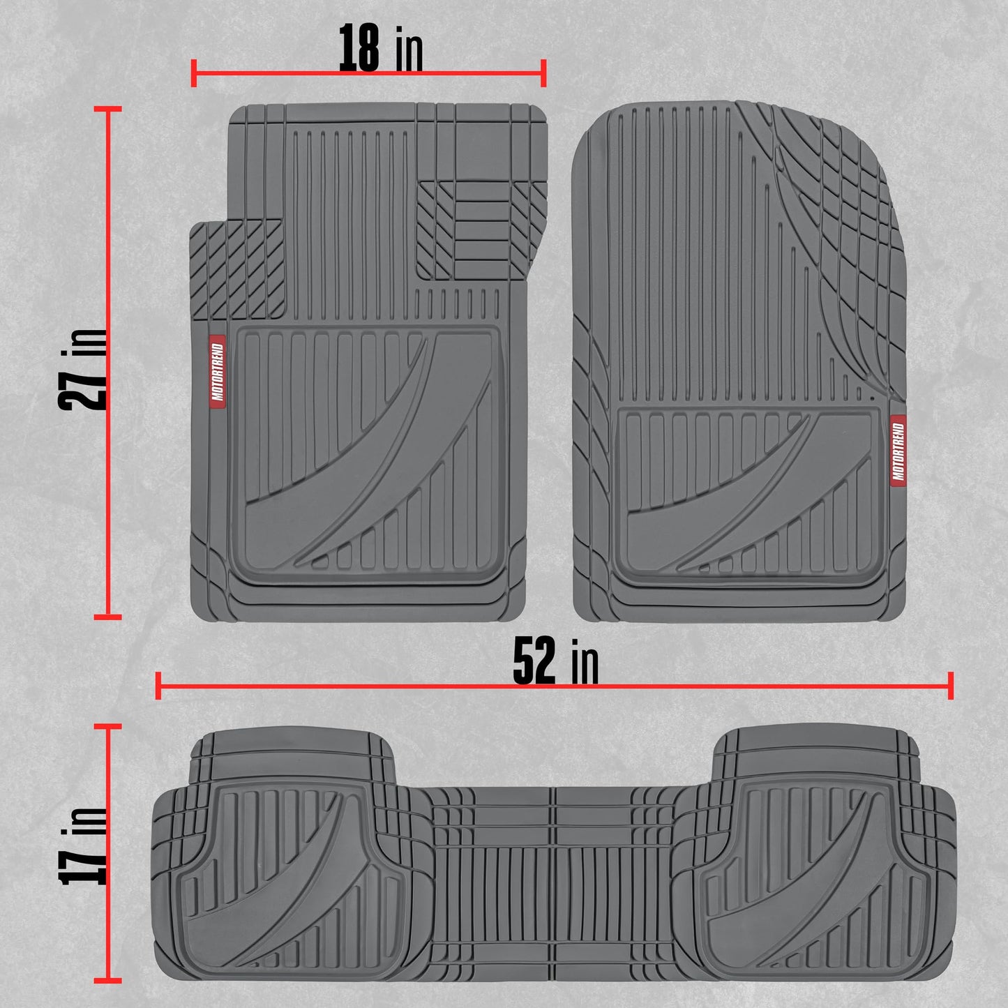 Motor Trend FlexTough™ Advanced Gray Rubber Car Floor Mats – Heavy Duty Trim to Fit All Weather Floor Mats for Cars Truck SUV - Automotive Car Interior Floor Liner Protection - Universal Fit