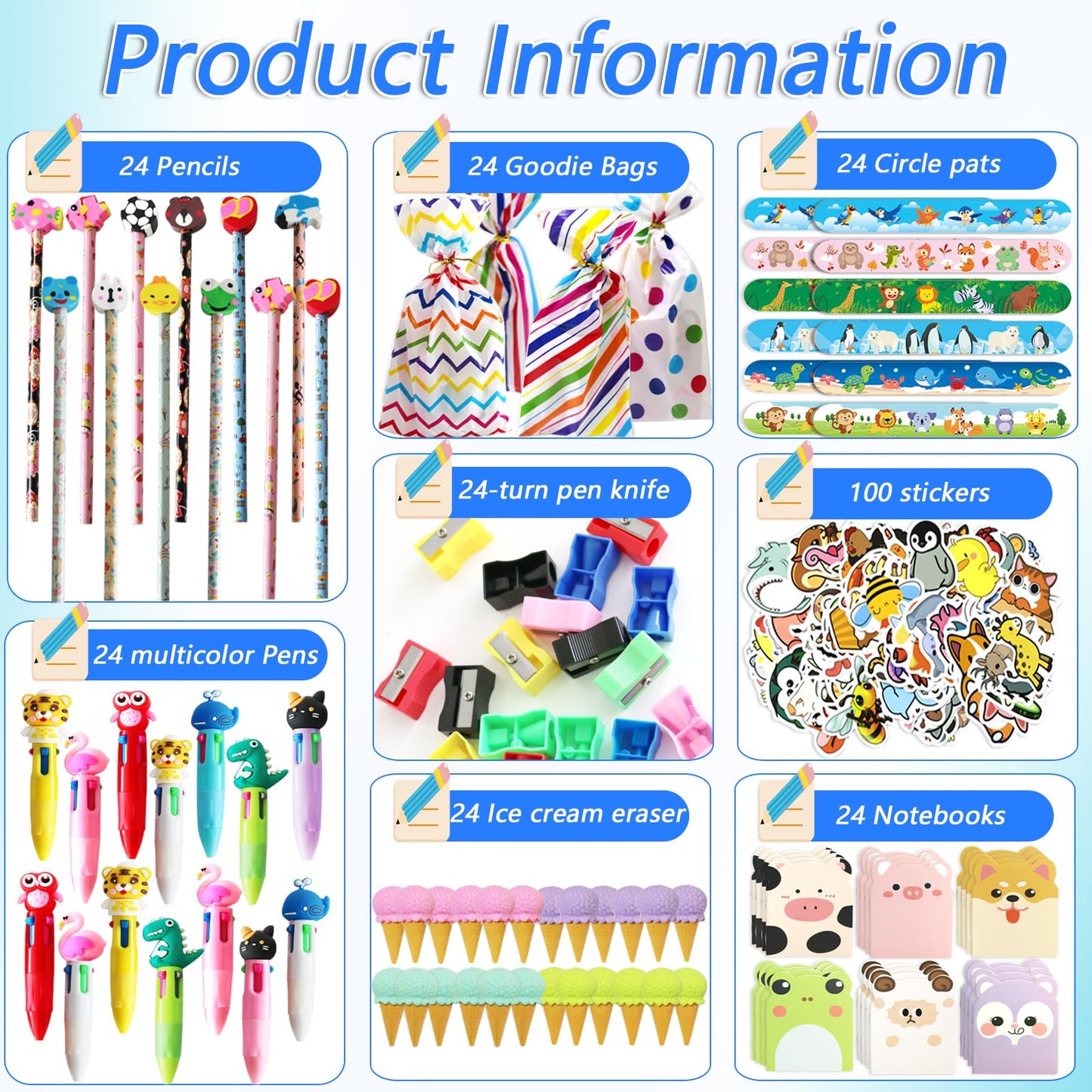 268 Pcs Return Gifts for Birthday,Student Birthdays Gifts from Teacher,Stationery Set Pencil Erasers Notesbook Stickers Ballpoint Pen Knife for Goodie Bag Classroom Gifts Class Rewards Prizes