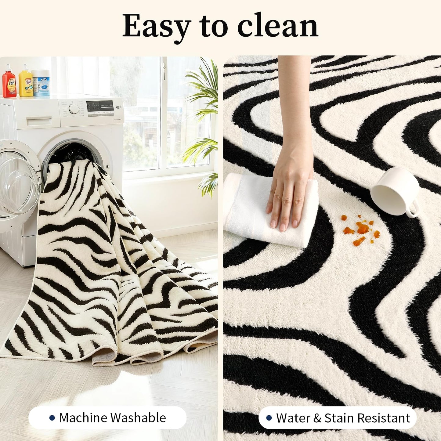 YIHOUSE 5×7 Ft Area Rugs for Living Room: Modern Washable Rug - Abstract Black and Cream White Rug for Bedroom Dining Room Office Playroom Nursery Home Decor - Nonslip Non-Shedding Striped Rugs