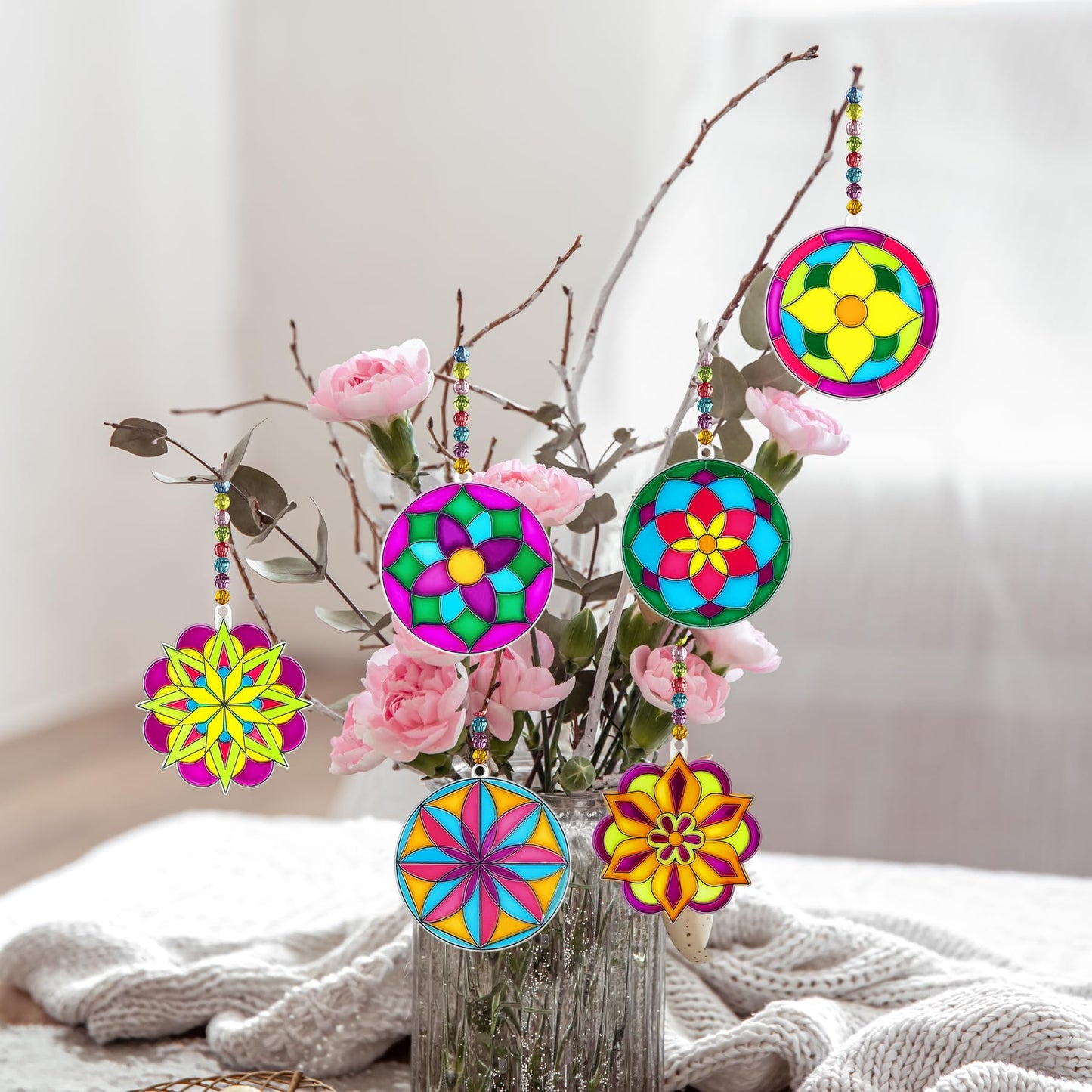 Ayhuhra 30 Sets Mandala Suncatchers Craft Kits Stained Glass DIY Window Paint Art Flower Suncatcher Kits for Spring Summer Party Activities Art Project Party Favors (Mandala)