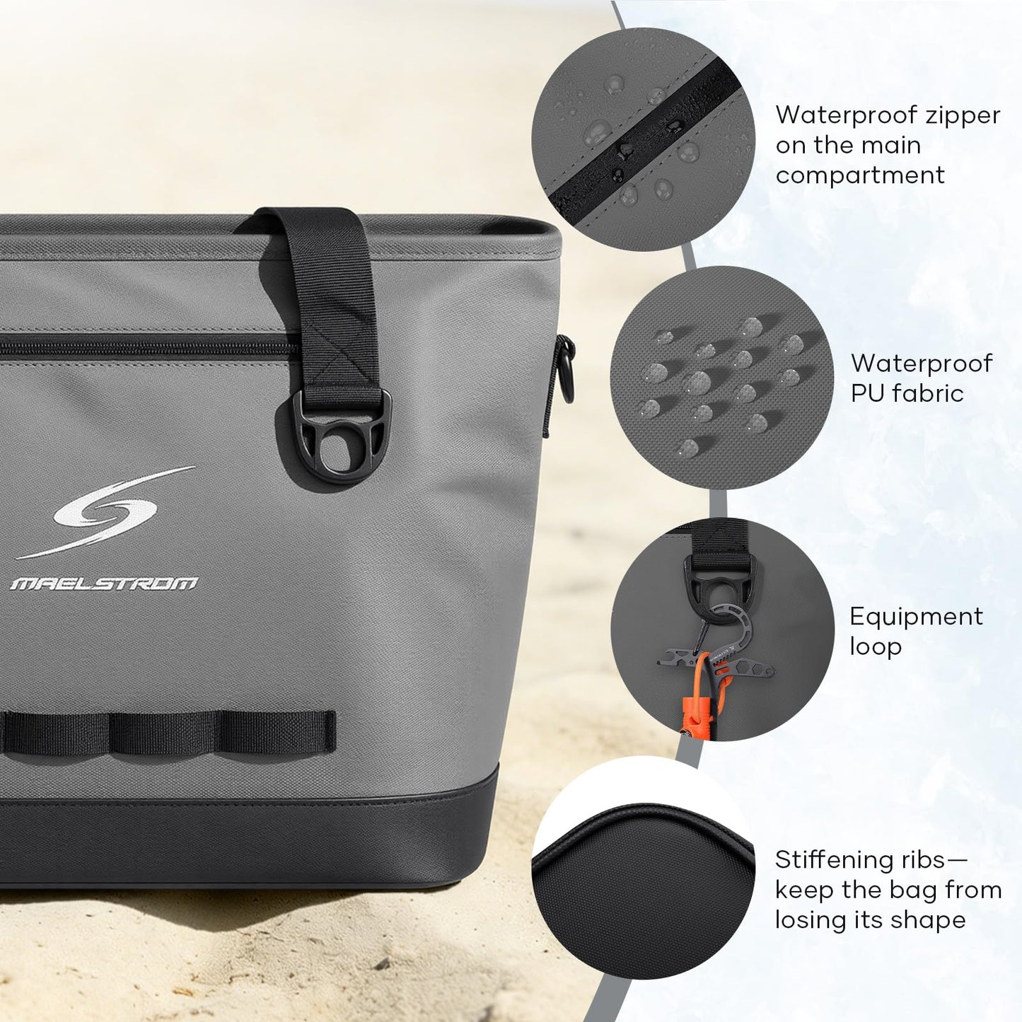 Maelstrom Insulated Cooler Bag,30 Can Collapsible Coolers for Men and Women,Large Leakproof &Waterproof Soft Cooler Makes a Perfect Insulated Grocery,Travel,Beach or Picnic Bags (Gray)