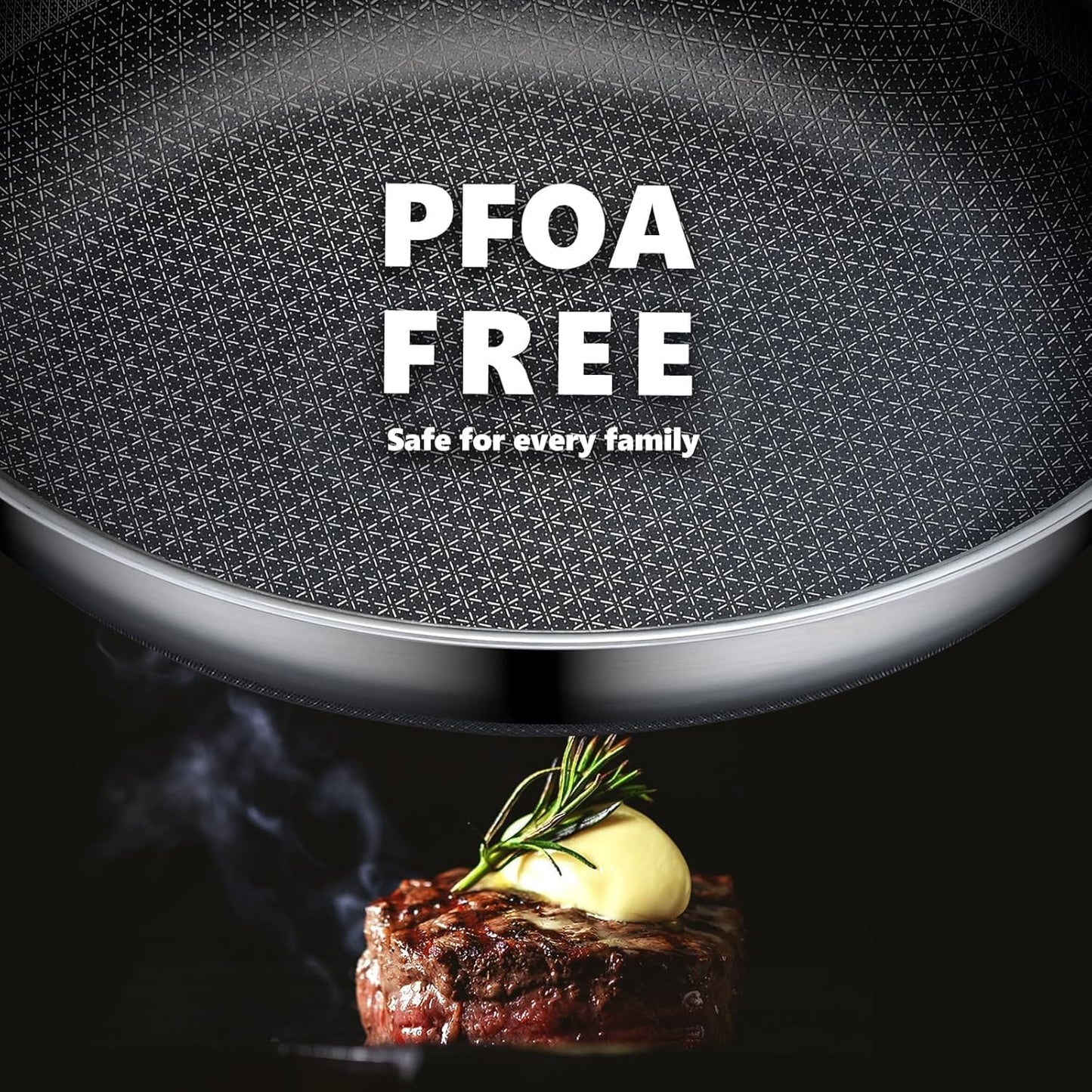 OATOFP Non Stick Frying Pans 12 inch, Hybrid Frying Pans Nonstick with Lid,non stick Stainless Steel Skillets, Dishwasher and Oven-Safe Chef Pan, PFOA Free Cookware
