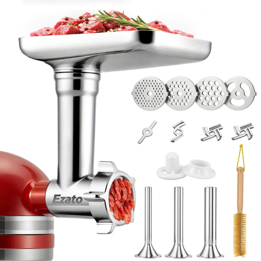 EZATO Meat Grinder Attachments for KitchenAid, Sausage Stuffer, Compatible with KitchenAid Stand Mixer of All Models, Aluminum Alloy, Not Dishwasher Safe