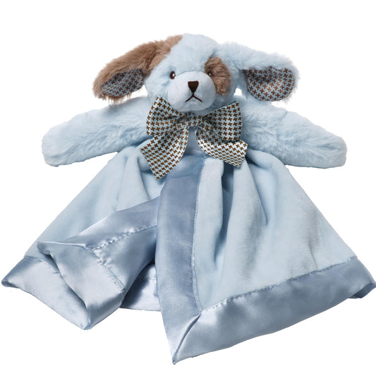 Bearington Baby Waggles Snuggler, 15 Inch Blue Puppy Dog Plush Stuffed Animal Security Blanket Lovey for Babies
